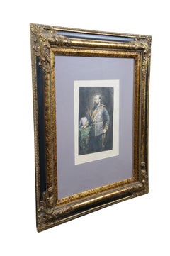Antique Charles Albert Waltner Hand Colored King Edward VII Portrait Etching 27"