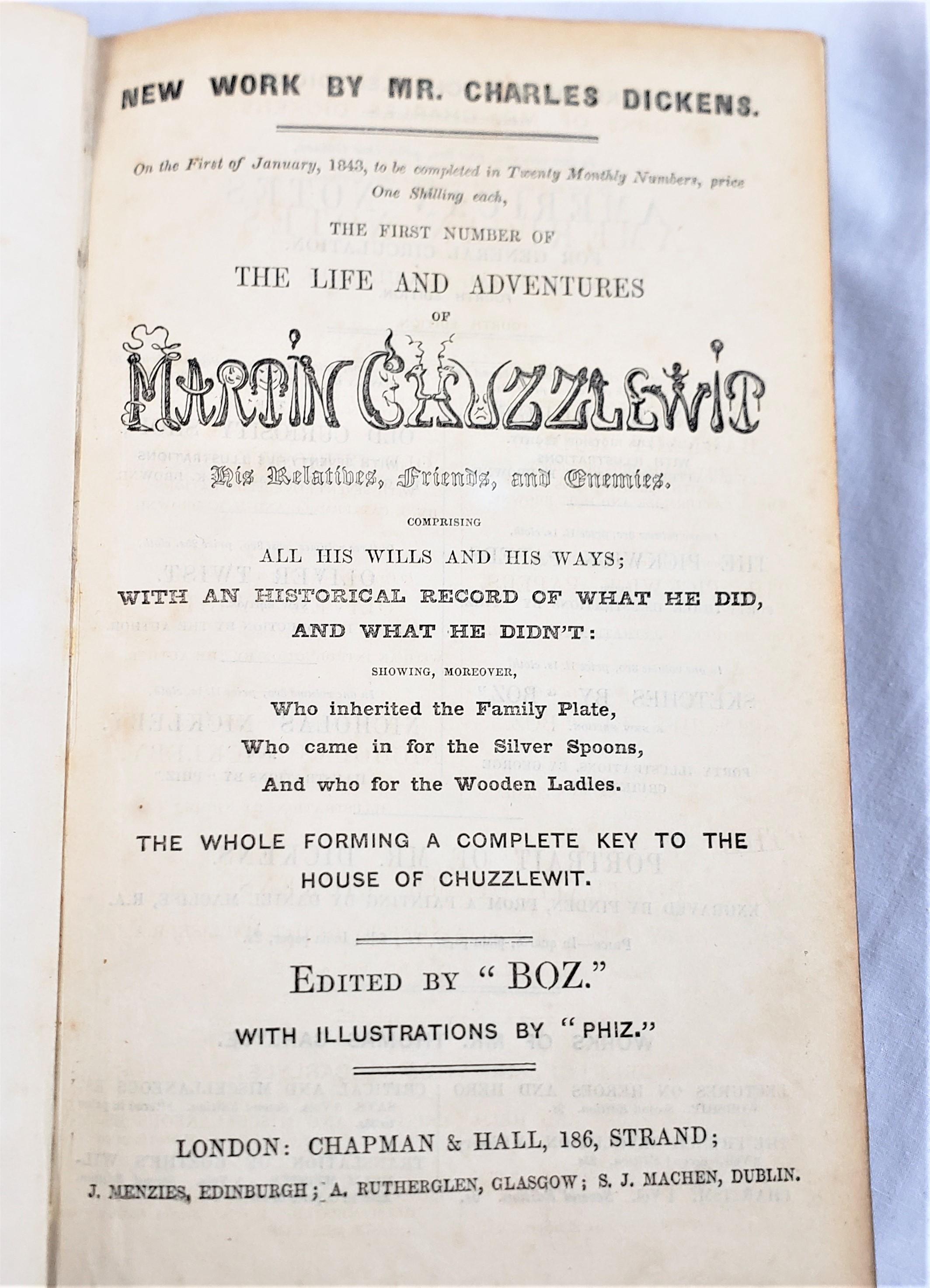 Antique Charles Dickens First Edition Martin Chuzzlewit 1844 Chapman & Hall Book In Good Condition For Sale In Hamilton, Ontario