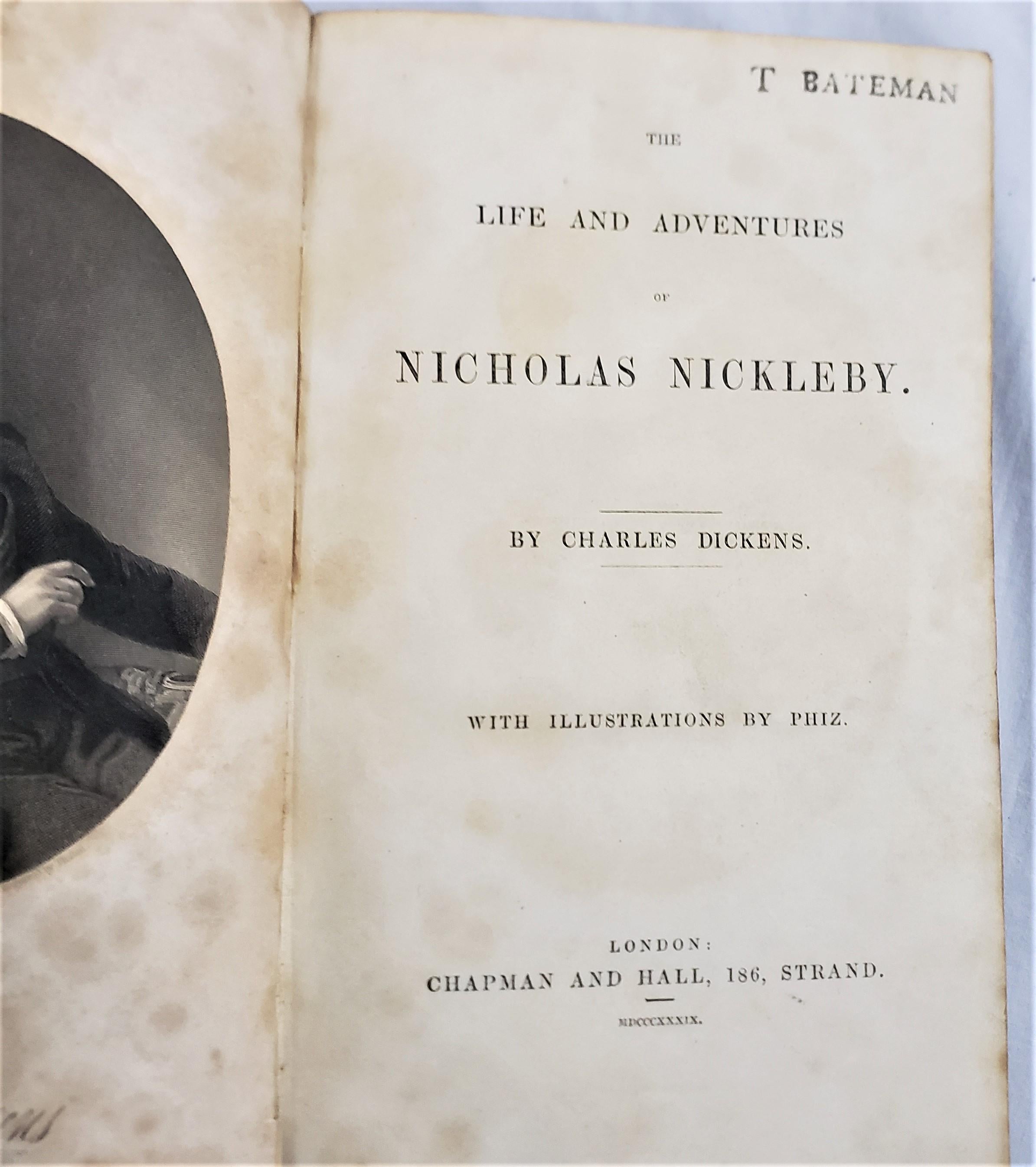 19th Century Antique Charles Dickens First Edition Nicholas Nickleby 1839 Chapman & Hall Book For Sale