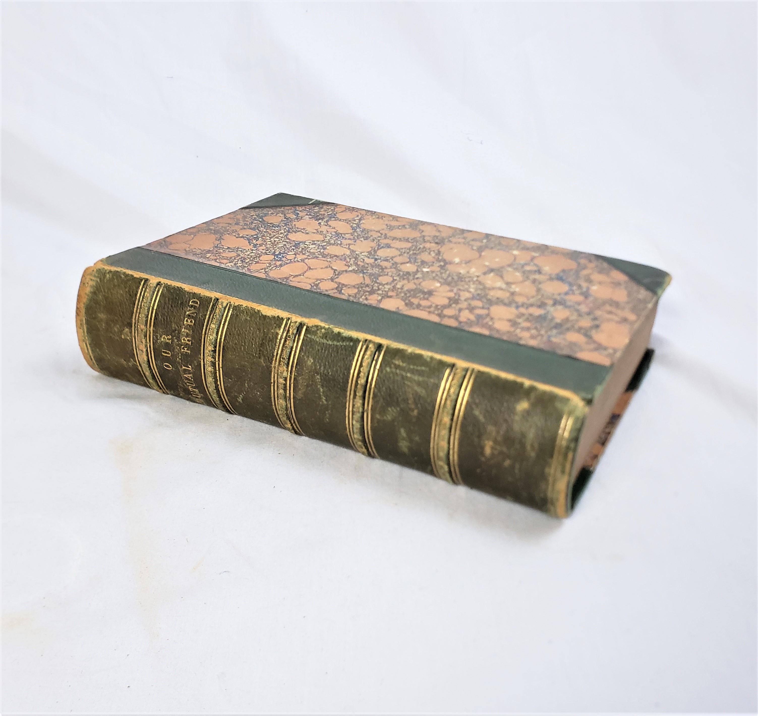This antique 1st Edition book titled Our Mutual Friend was authored by Charles Dickens and published by Chapman and Hall of England in 1865 in the period Victorian style with etchings by Hablot  Knight Browne 