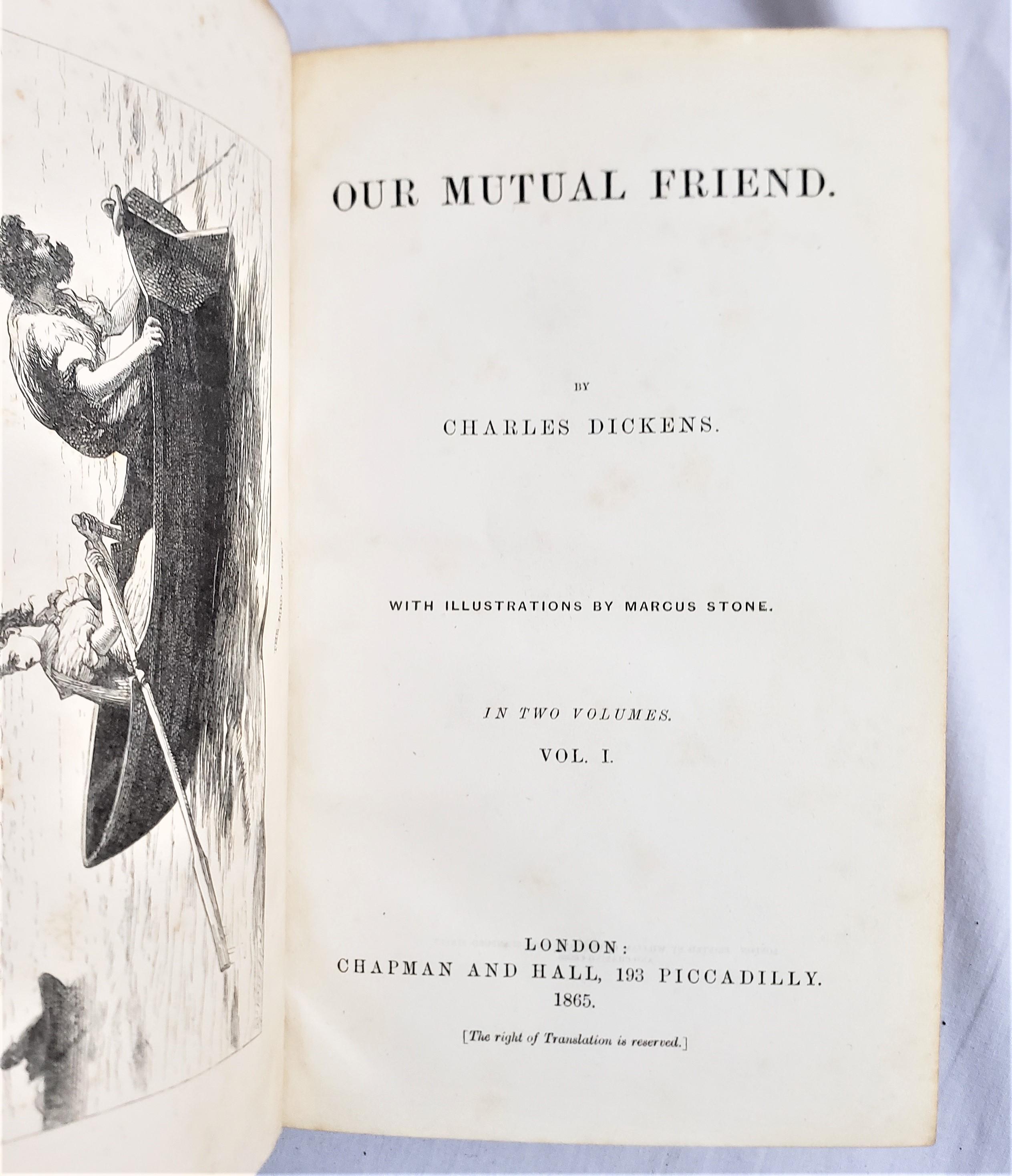 Leather Antique Charles Dickens First Edition Our Mutual Friend 1865 Chapman & Hall Book For Sale