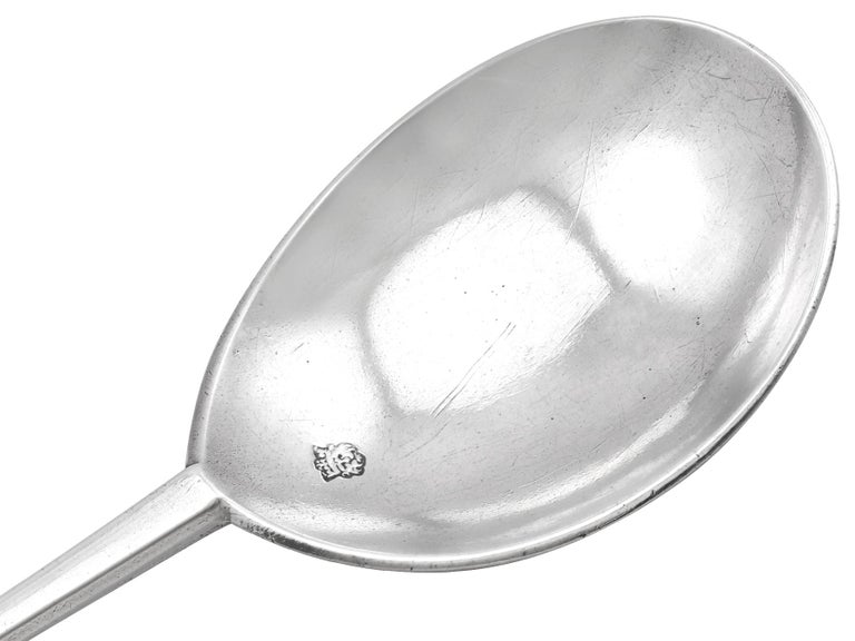 Mid-17th Century Antique Charles I Sterling Silver Seal-Top Spoon Circa 1638 For Sale
