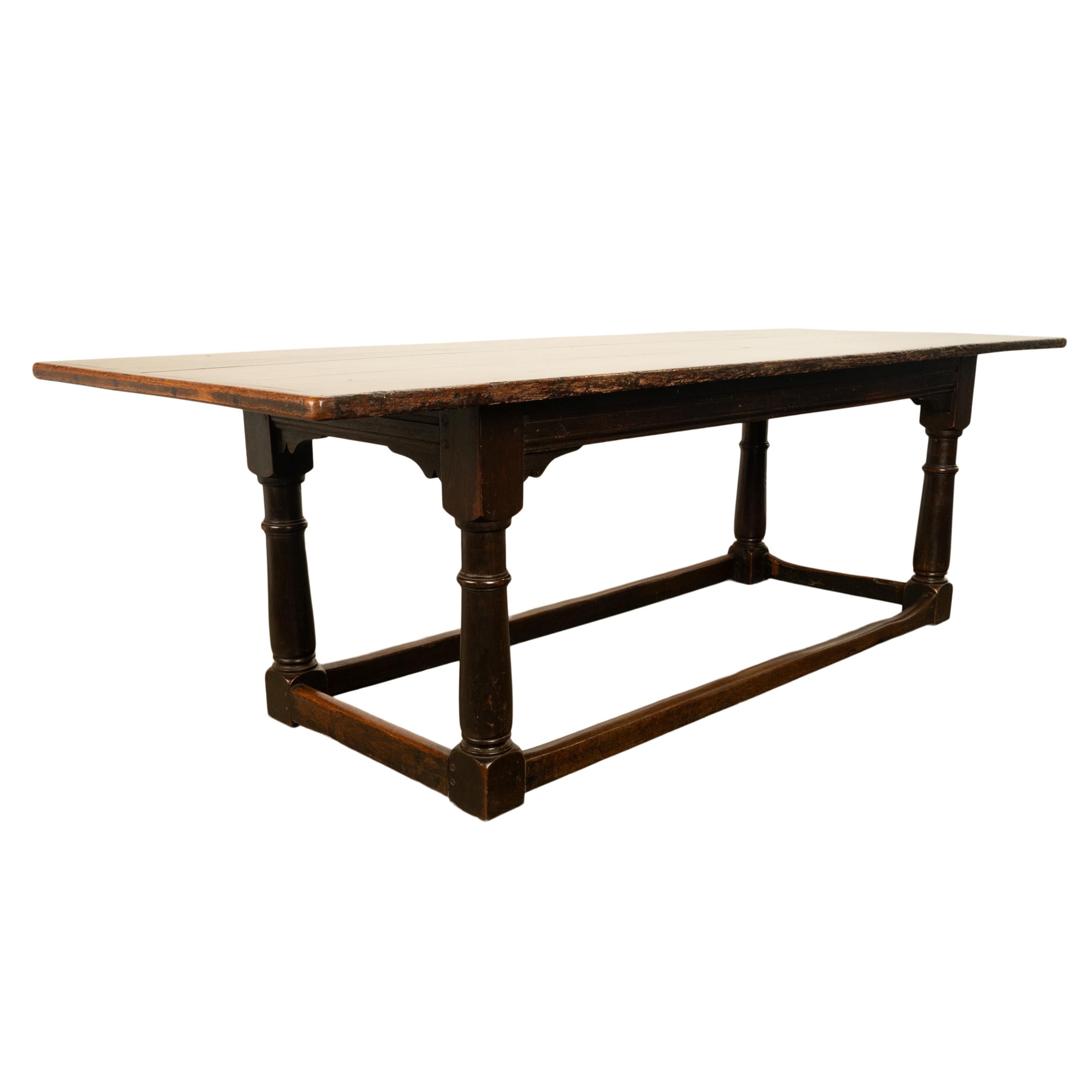 English Antique Charles II 17th Century Carved 8ft Oak Refectory Dining table 1680 For Sale