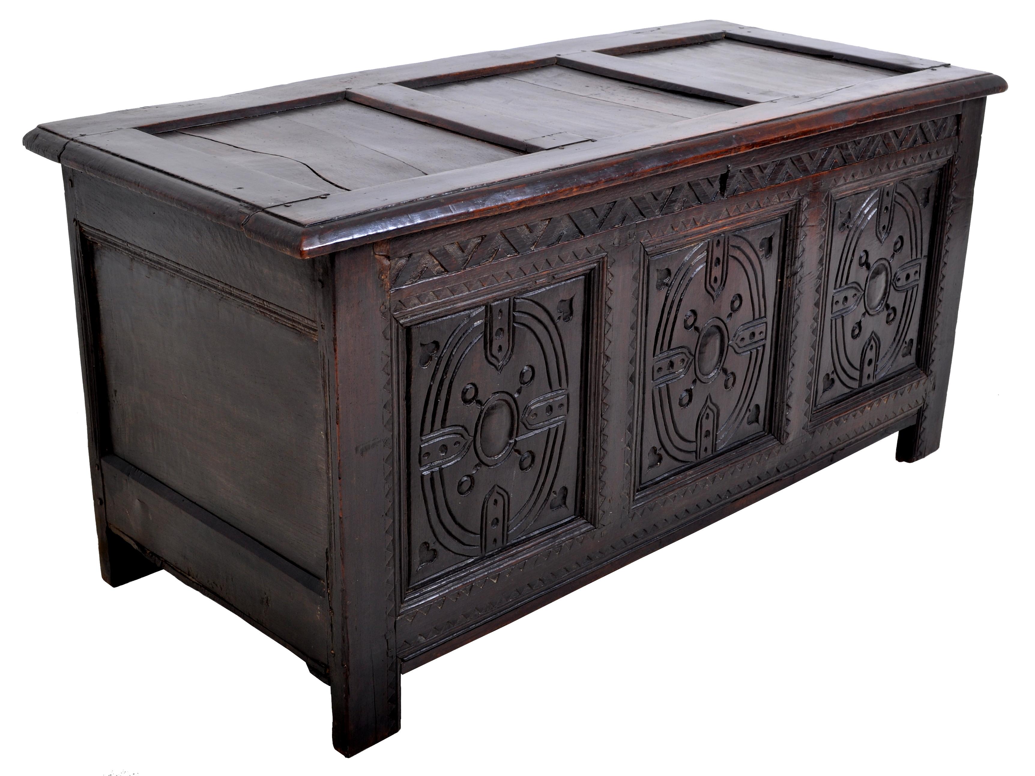English Antique Charles II Carved Oak Coffer / Chest / Trunk, circa 1670 For Sale