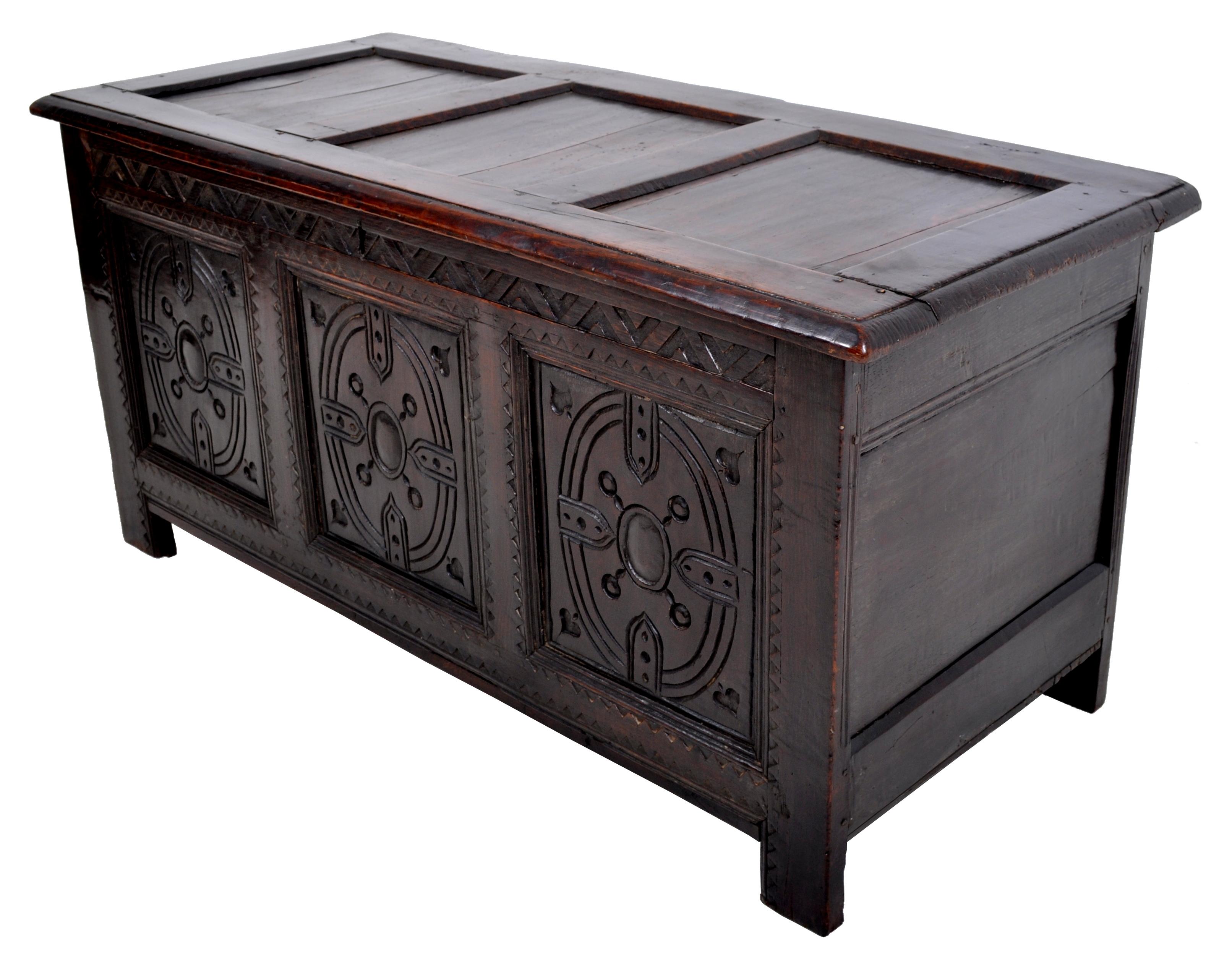 Hand-Carved Antique Charles II Carved Oak Coffer / Chest / Trunk, circa 1670 For Sale
