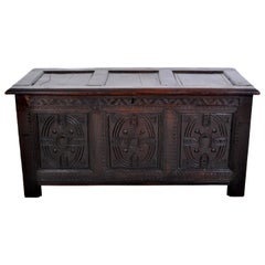 Vintage Charles II Carved Oak Coffer / Chest / Trunk, circa 1670