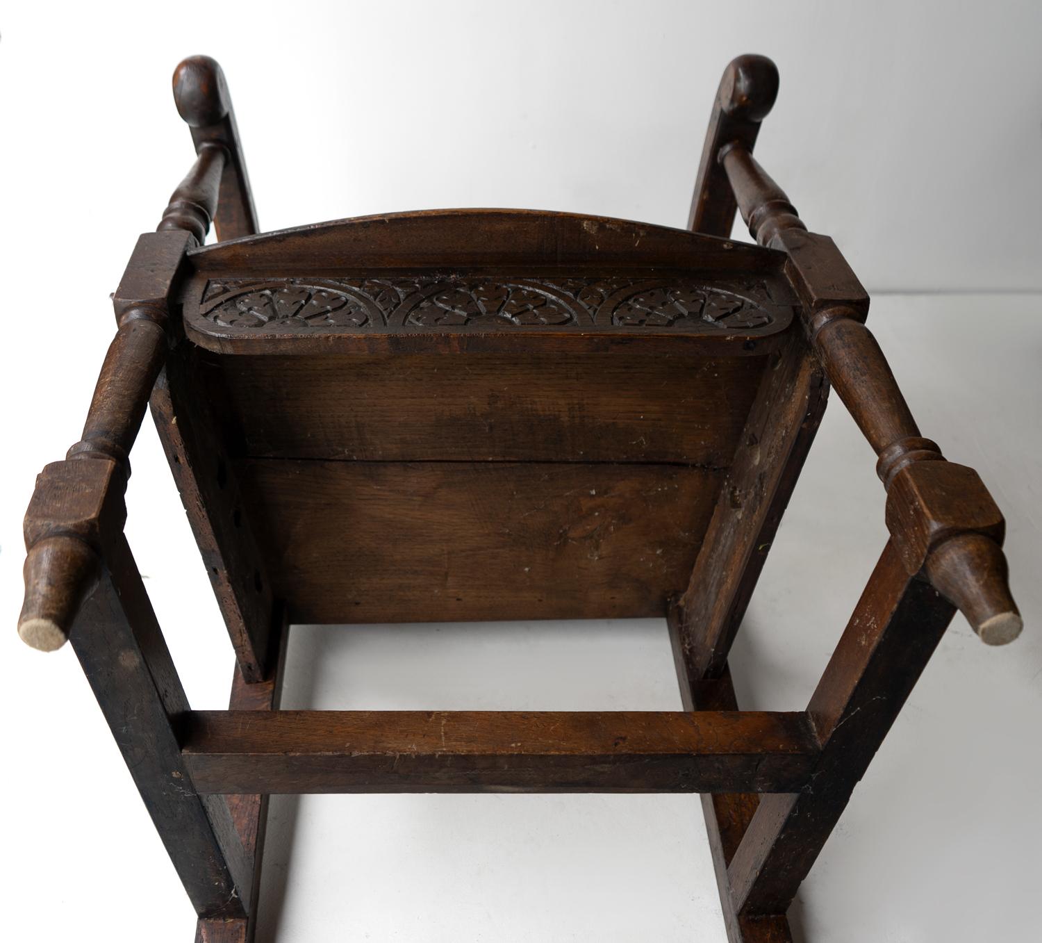 Antique Charles II Carved Oak Wainscot Chair, 17th Century Armchair 8