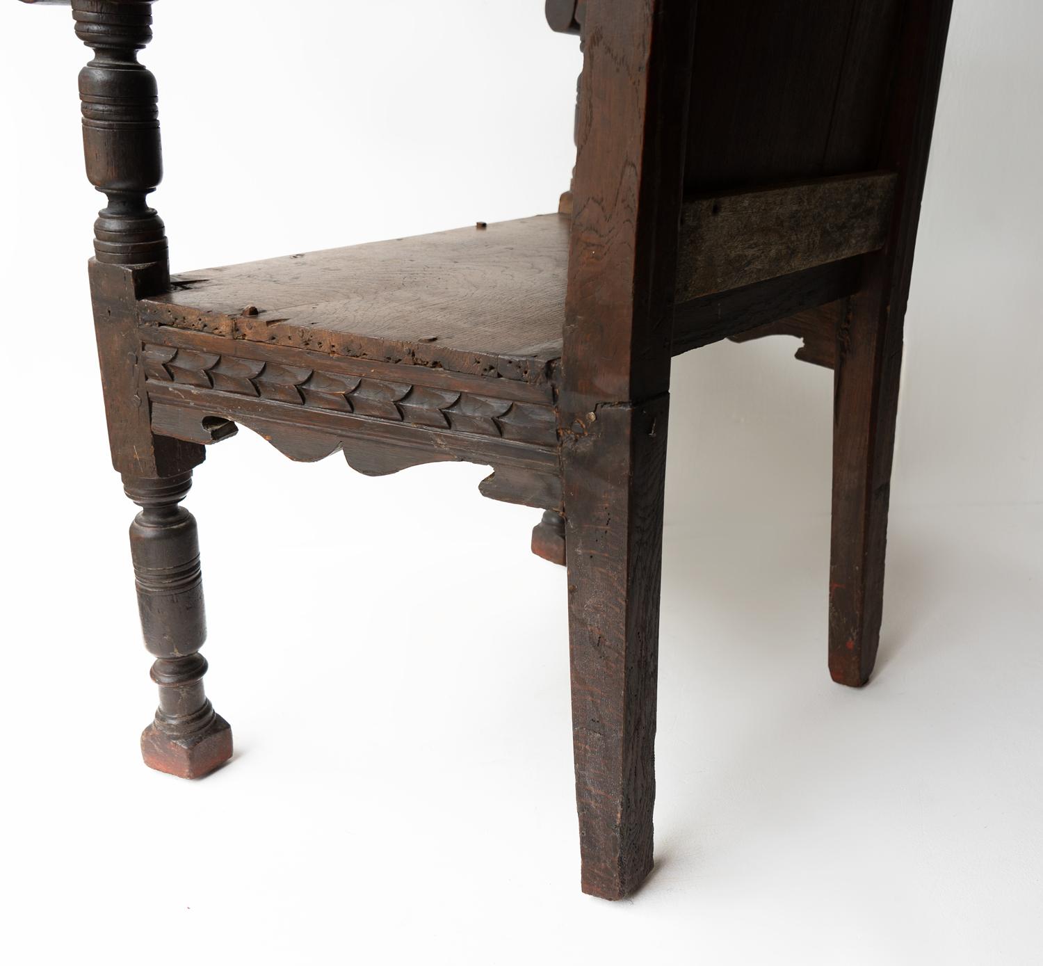 Antique Charles II Carved Oak Wainscot Chair, Northern England, 17th Century 4