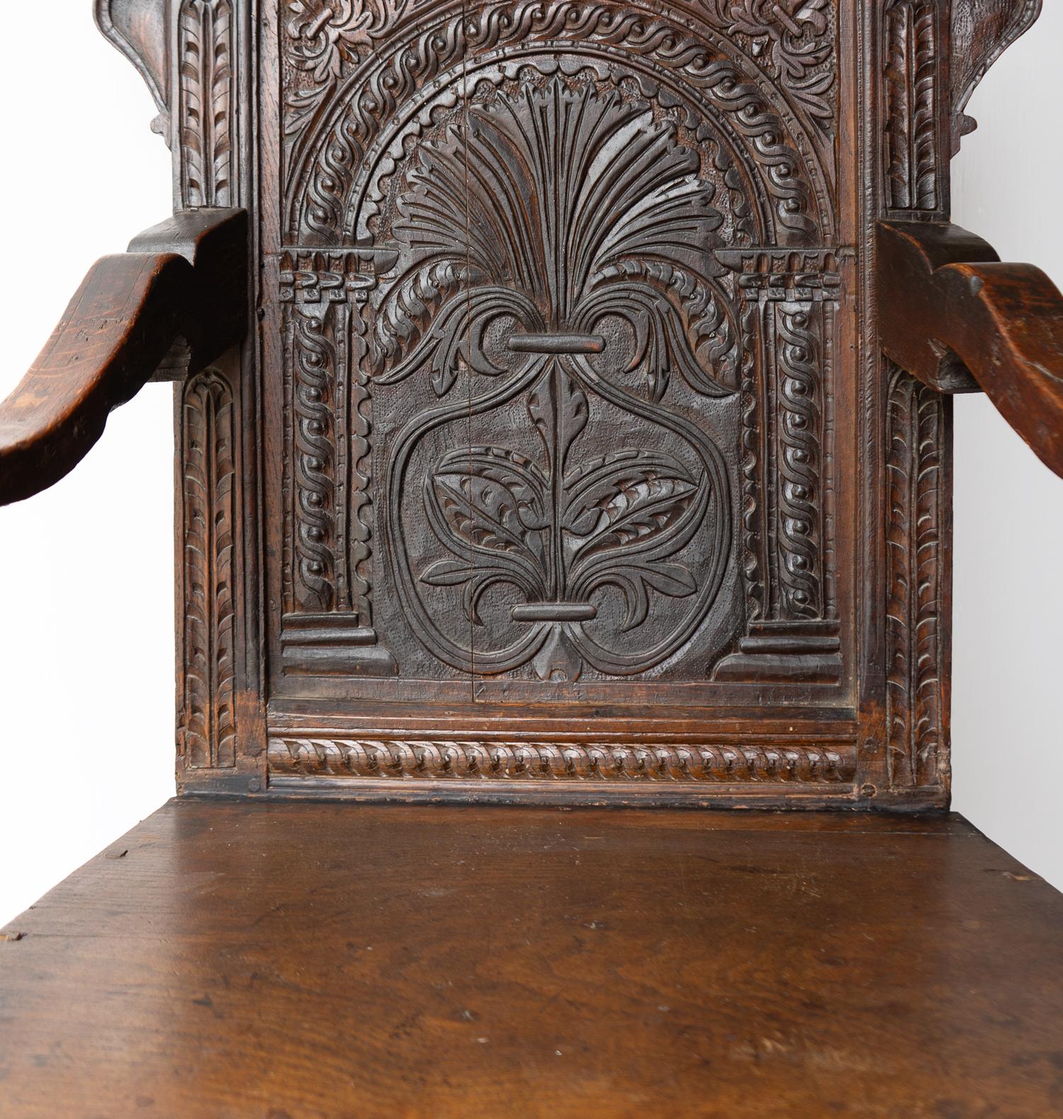 Antique Charles II Carved Oak Wainscot Chair, Northern England, 17th Century 6