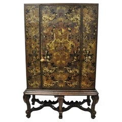 Antique Charles II Georgian Japanned Carved Lacquer China Cabinet on Base