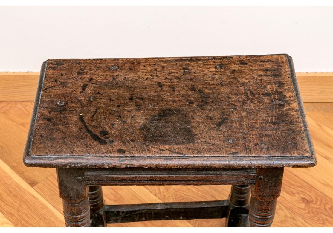 Antique Charles II Oak Turned Leg Joint Stool For Sale 6