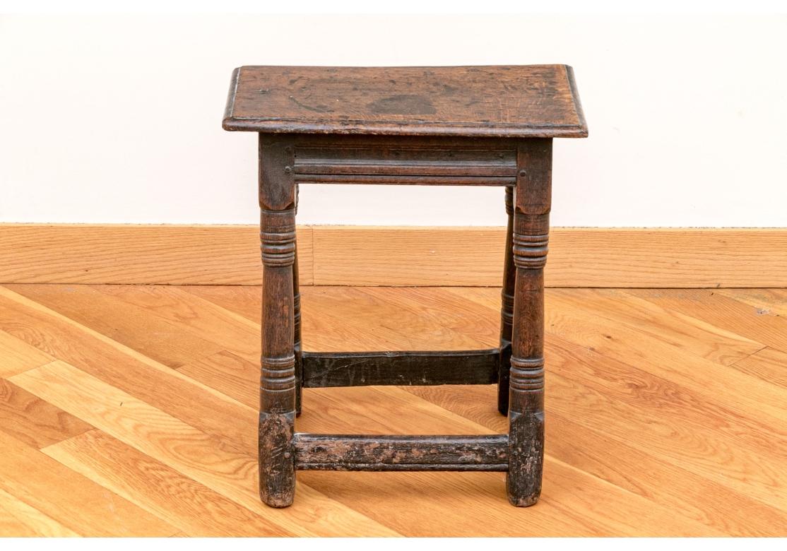 English Antique Charles II Oak Turned Leg Joint Stool For Sale