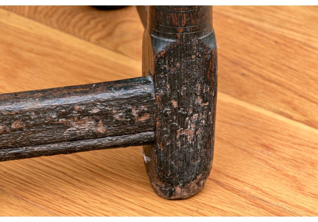 Antique Charles II Oak Turned Leg Joint Stool In Distressed Condition For Sale In Bridgeport, CT