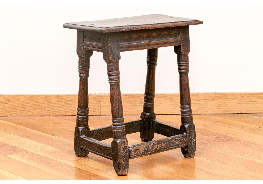 Antique Charles II Oak Turned Leg Joint Stool For Sale 3