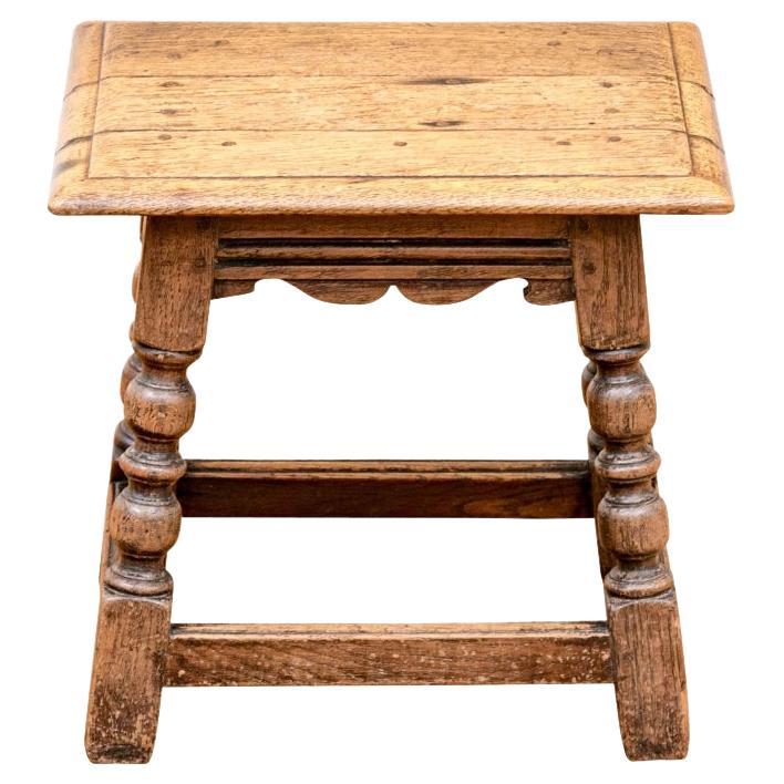 Antique Charles II Peg Constructed Oak Joint Stool For Sale