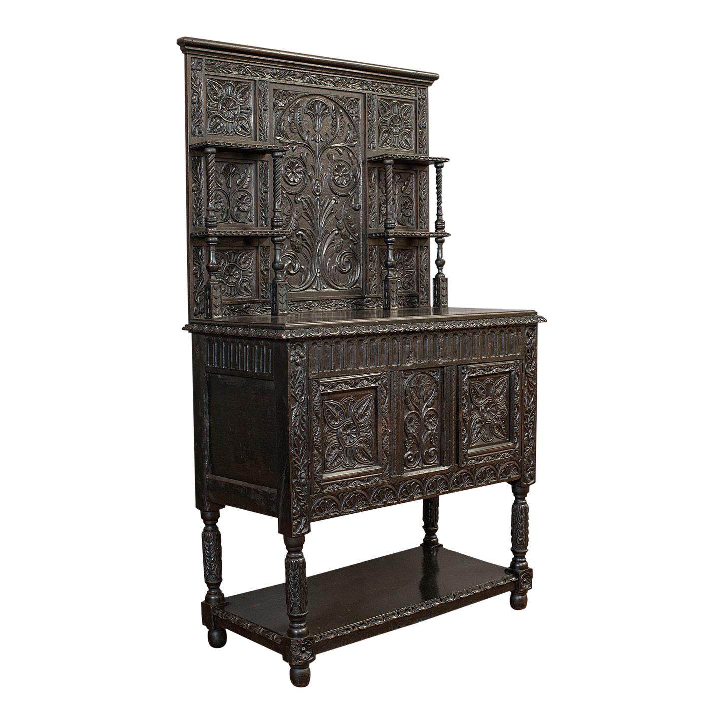 Ancienne commode néo-édouardienne Charles II en chêne anglais, buffet, victorienne, vers 1880