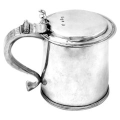 Antique Charles II Sterling Silver Lidded Tankard Beer Mug 1675, 17th Century