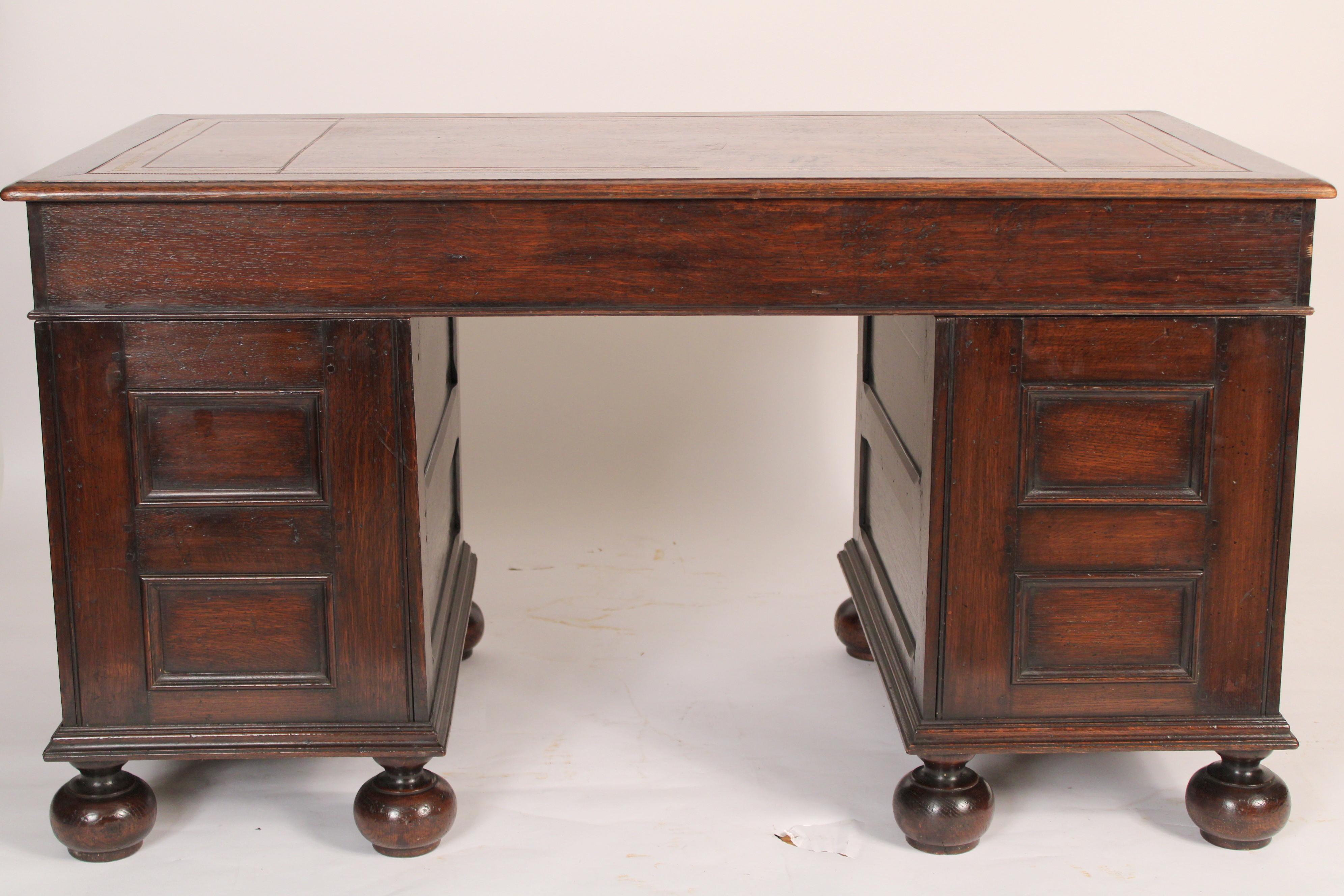 Antique Charles II Style Double Pedestal Desk In Good Condition In Laguna Beach, CA