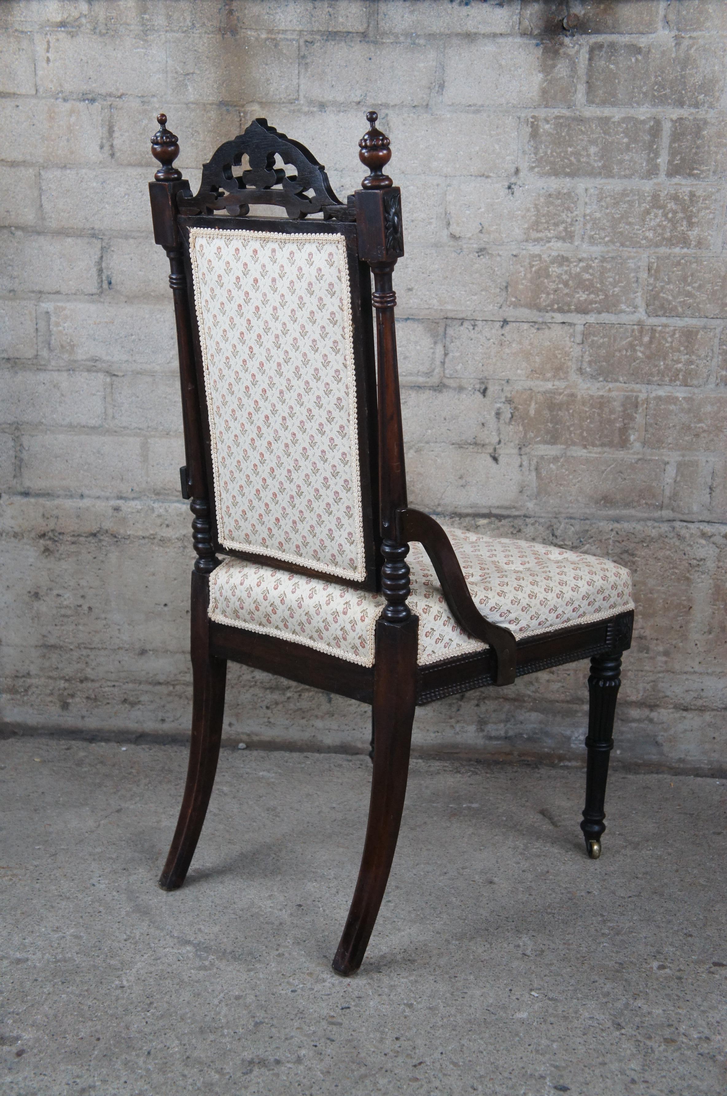 Upholstery Antique Charles II Style Renaissance Revival Gothic Walnut Carved Side Chair