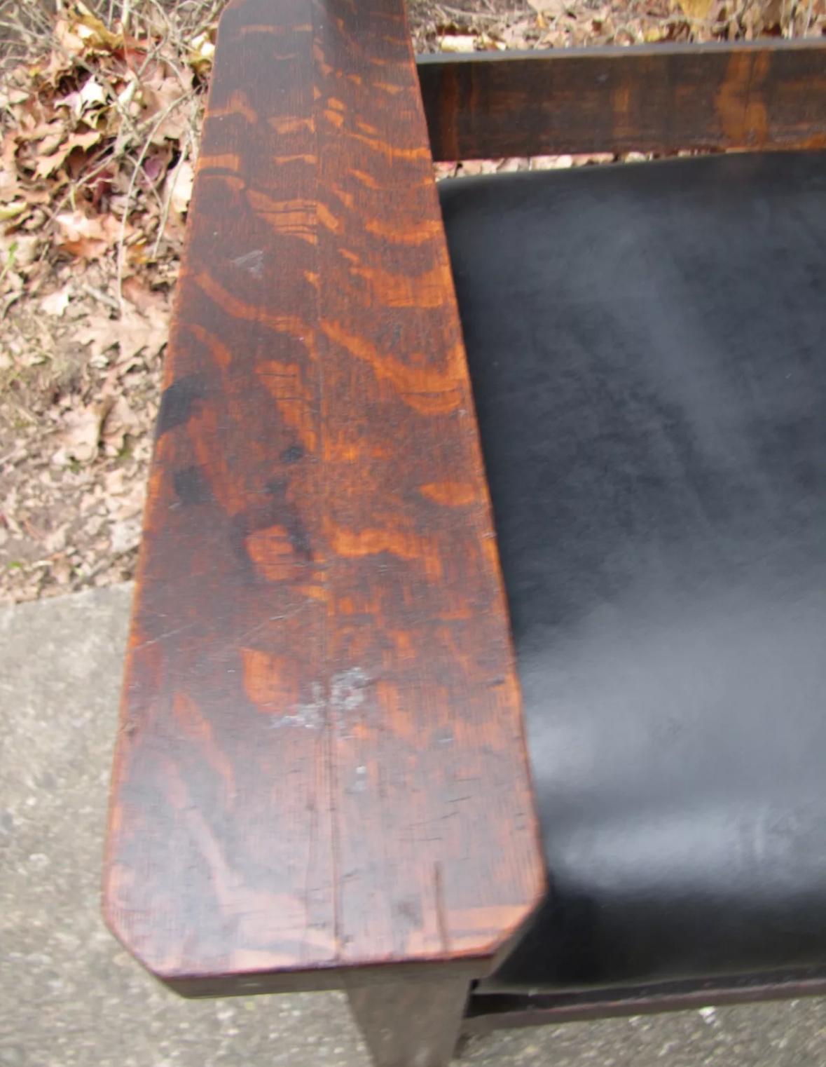 Leather Antique Charles Limbert Drop Arm Settle - Stickley Era - W2724  SALE   SALE For Sale