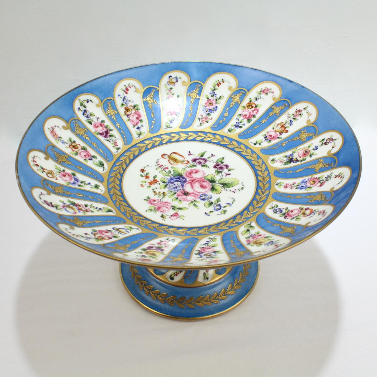 Beaux Arts Antique Charles Pillivuyt & Co Celeste Bleu French Porcelain Compote or Tazza