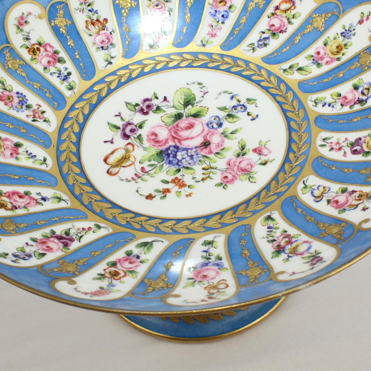 Antique Charles Pillivuyt & Co Celeste Bleu French Porcelain Compote or Tazza In Good Condition In Philadelphia, PA