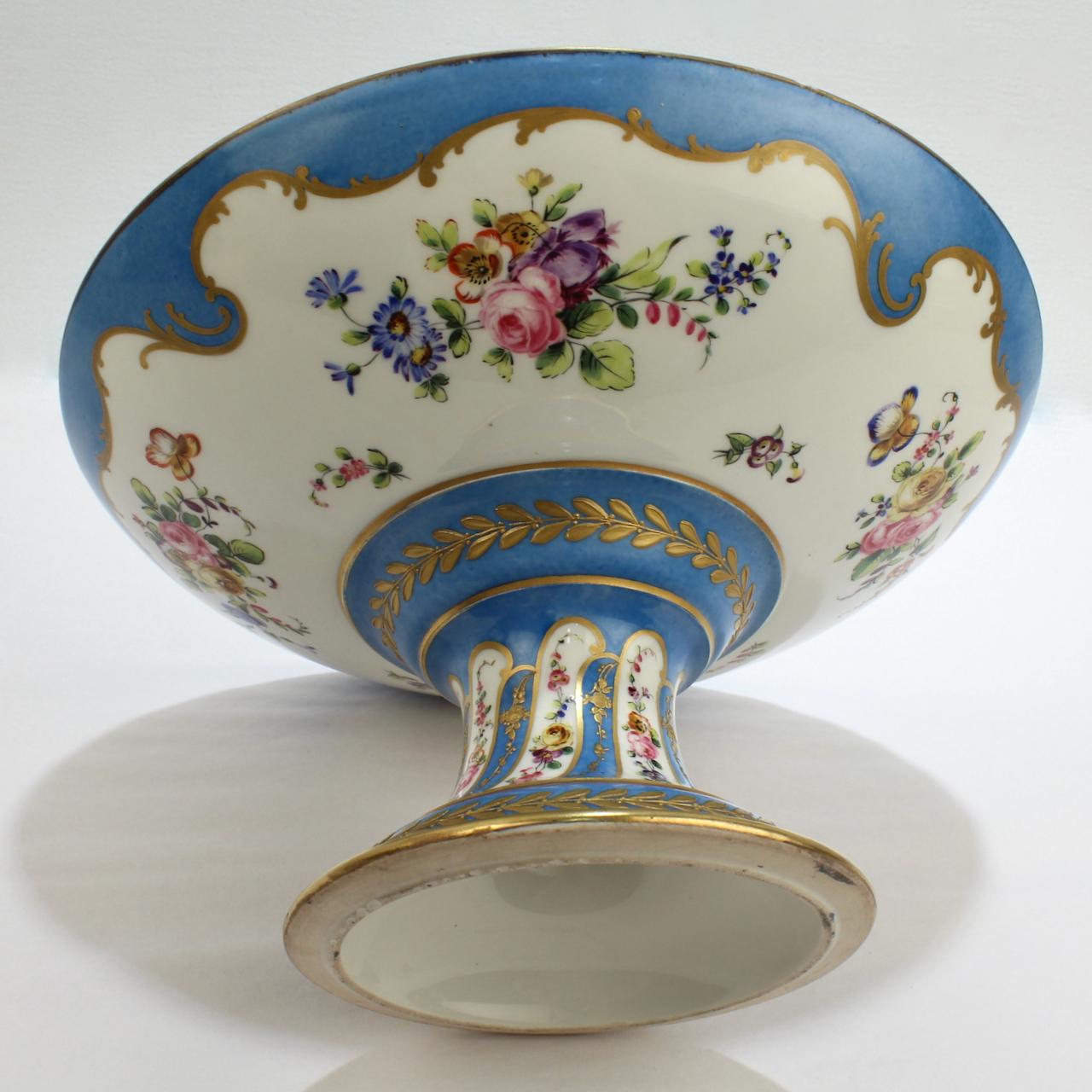 Antique Charles Pillivuyt & Co Celeste Bleu French Porcelain Compote or Tazza 1