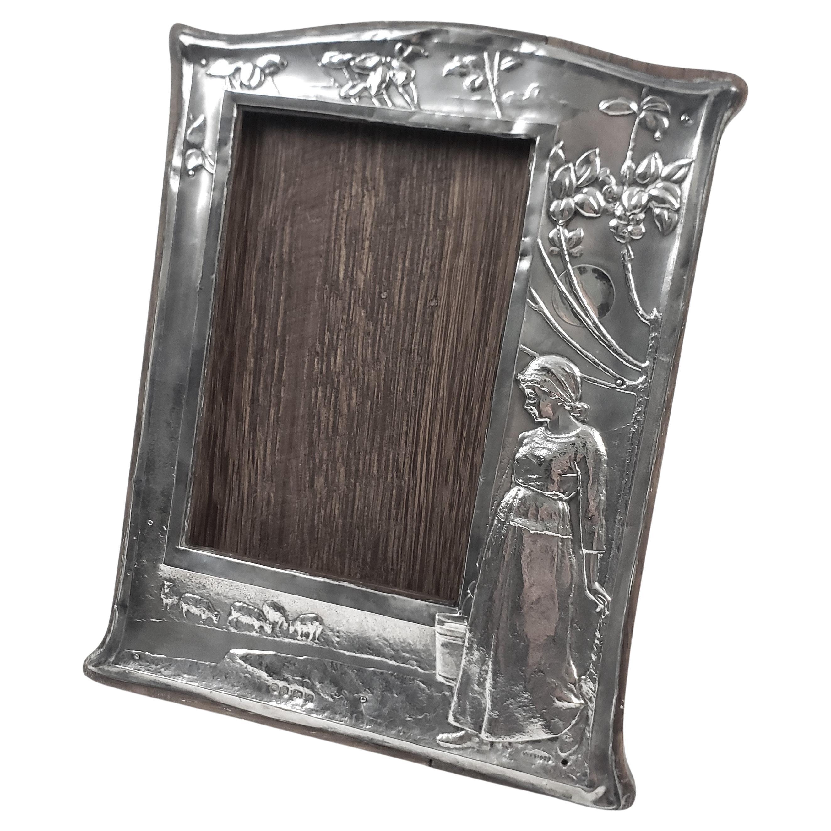 Marco antiguo para cuadro o espejo de plata de ley Arts & Crafts Charles S. Green