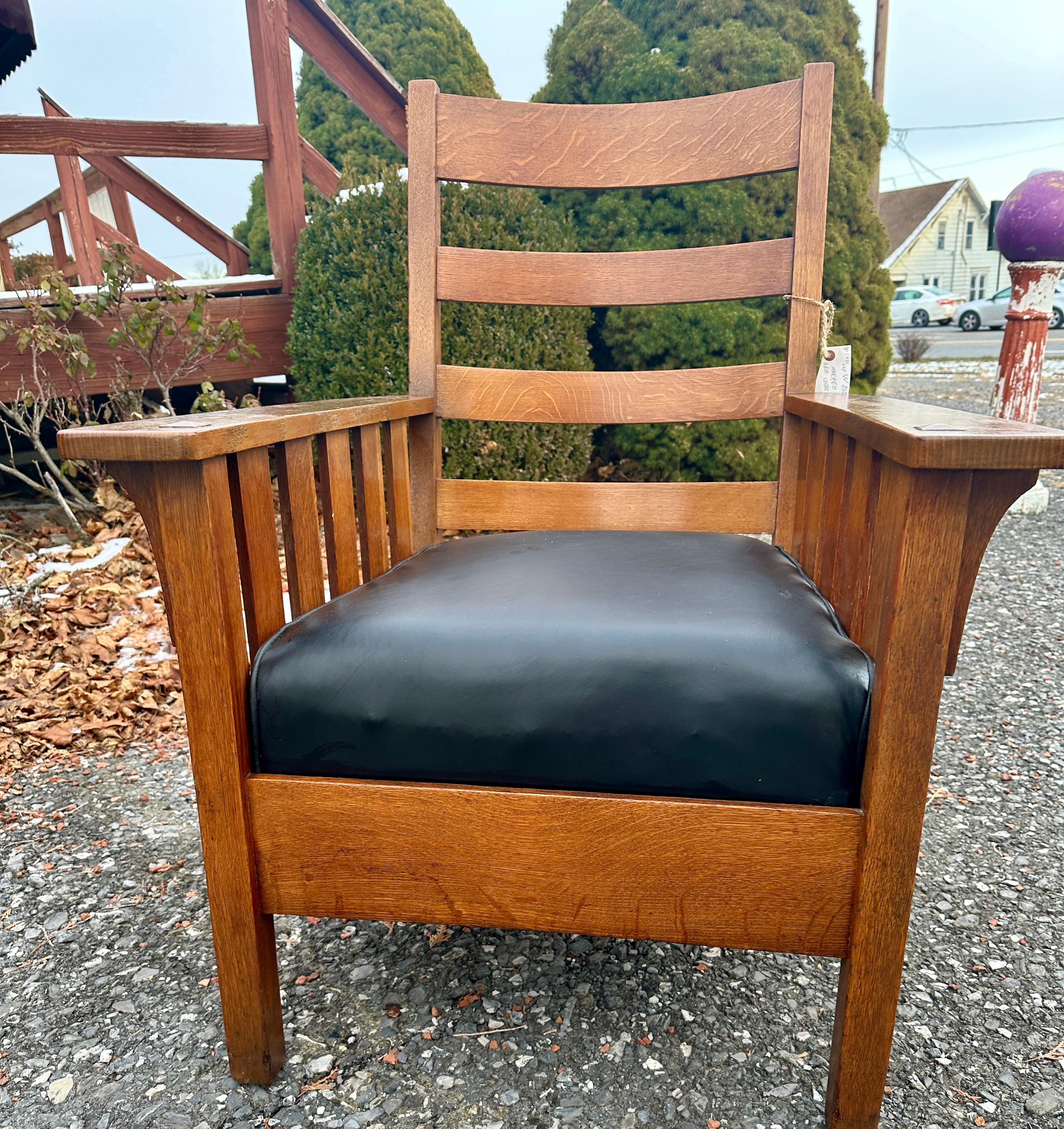 Antique Charles STICKLEY  Large Arm Chair with Slats to Each Arm - #W8106 SALE 3