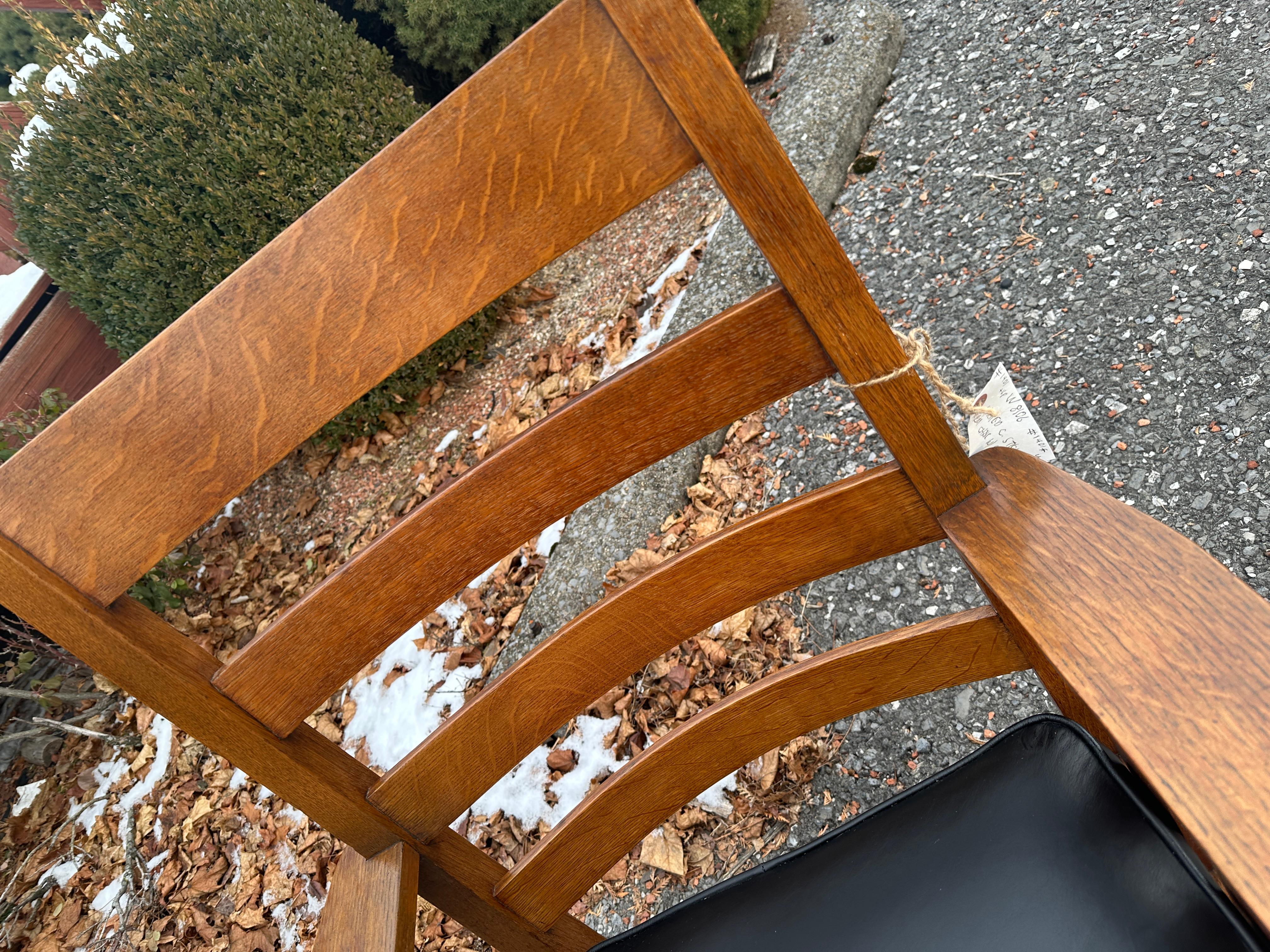 Antique Charles STICKLEY  Large Arm Chair with Slats to Each Arm - #W8106 SALE 9