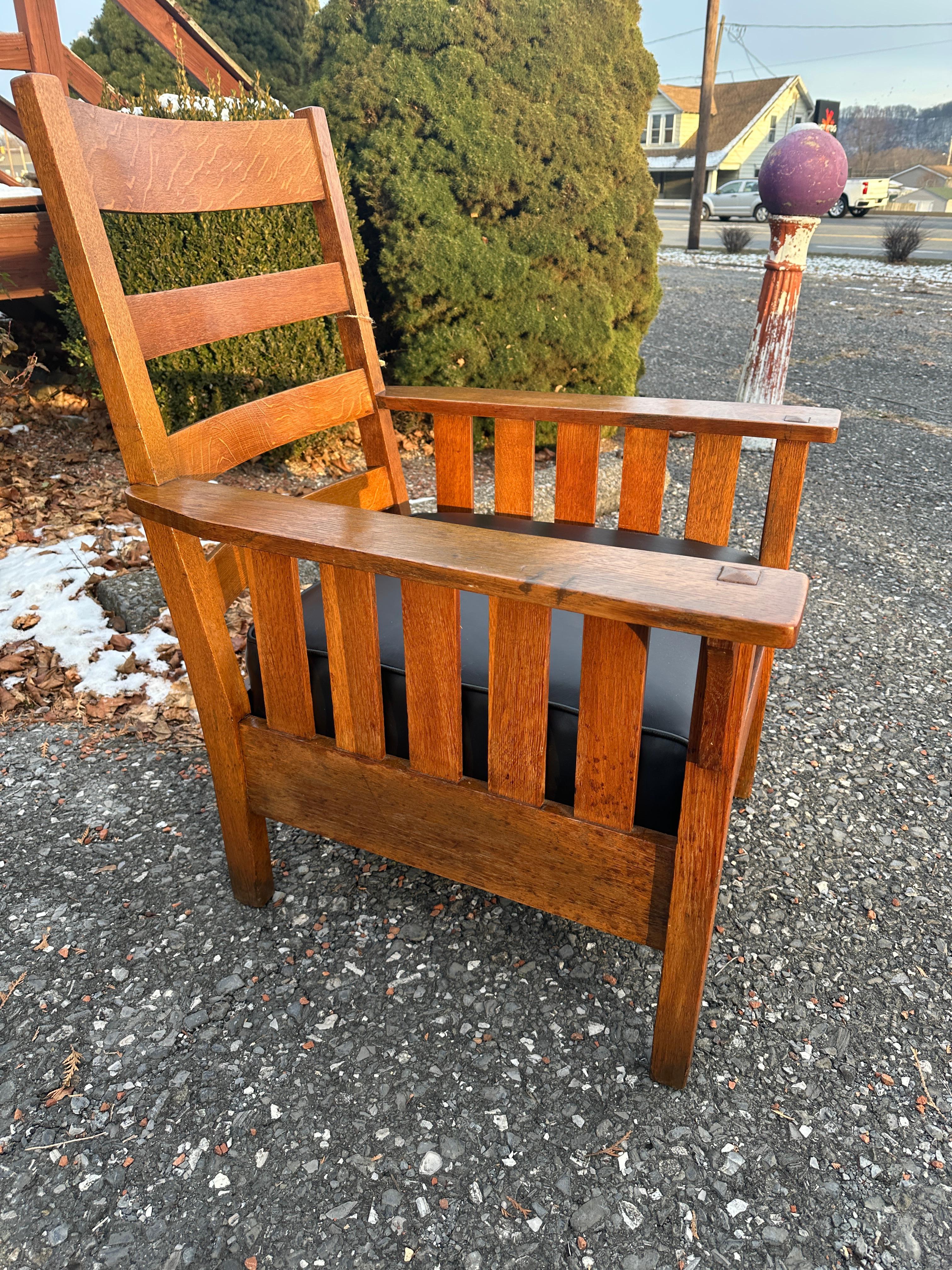 American Antique Charles STICKLEY  Large Arm Chair with Slats to Each Arm - #W8106 SALE