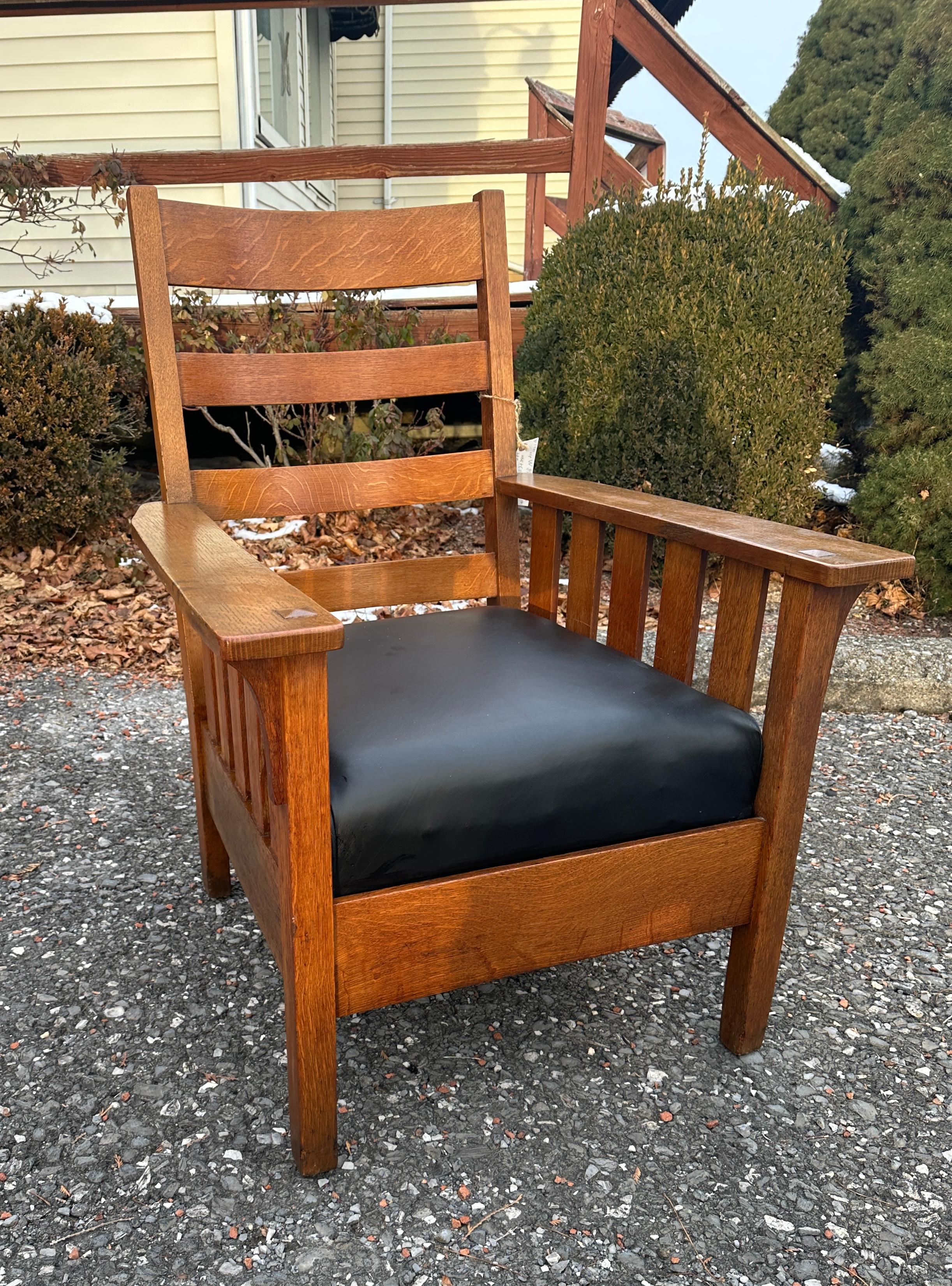 Antique Charles STICKLEY  Large Arm Chair with Slats to Each Arm - #W8106 SALE 1