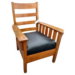 Antique Charles STICKLEY  Large Arm Chair with Slats to Each Arm - #W8106 SALE