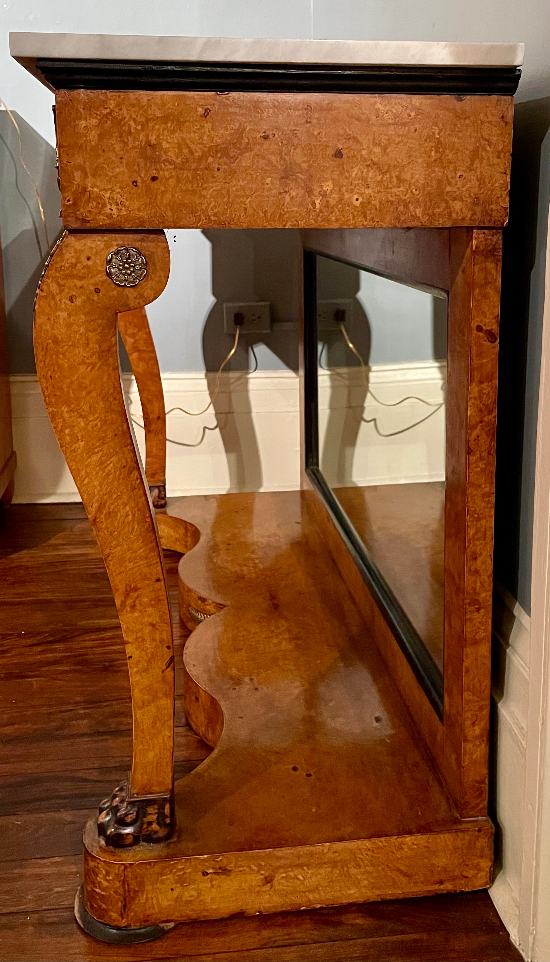 Antique Charles X Birdseye Maple Console Table Circa 1900 For Sale 5