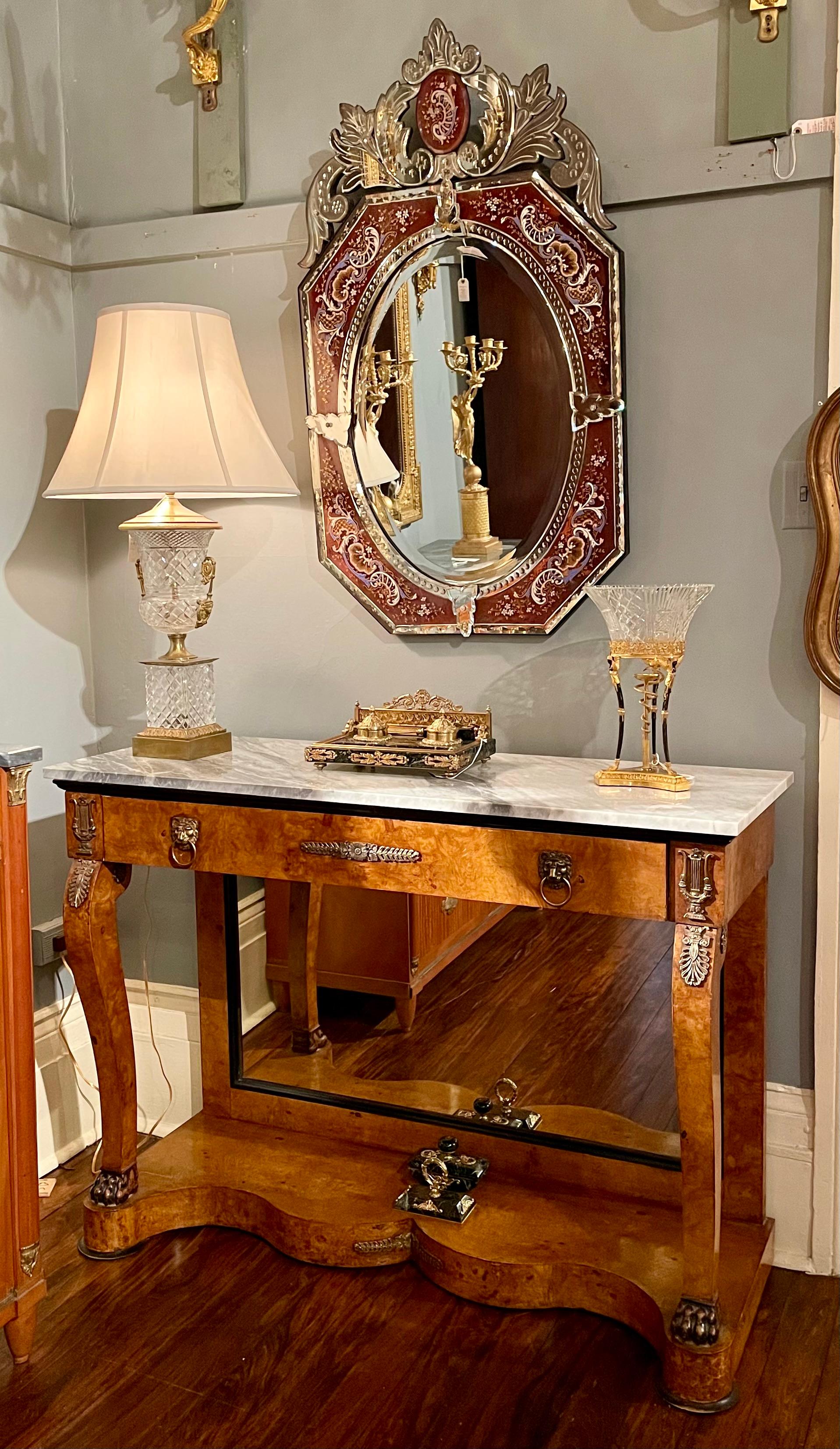 Antique Charles X Birdseye Maple Console Table Circa 1900 For Sale 6