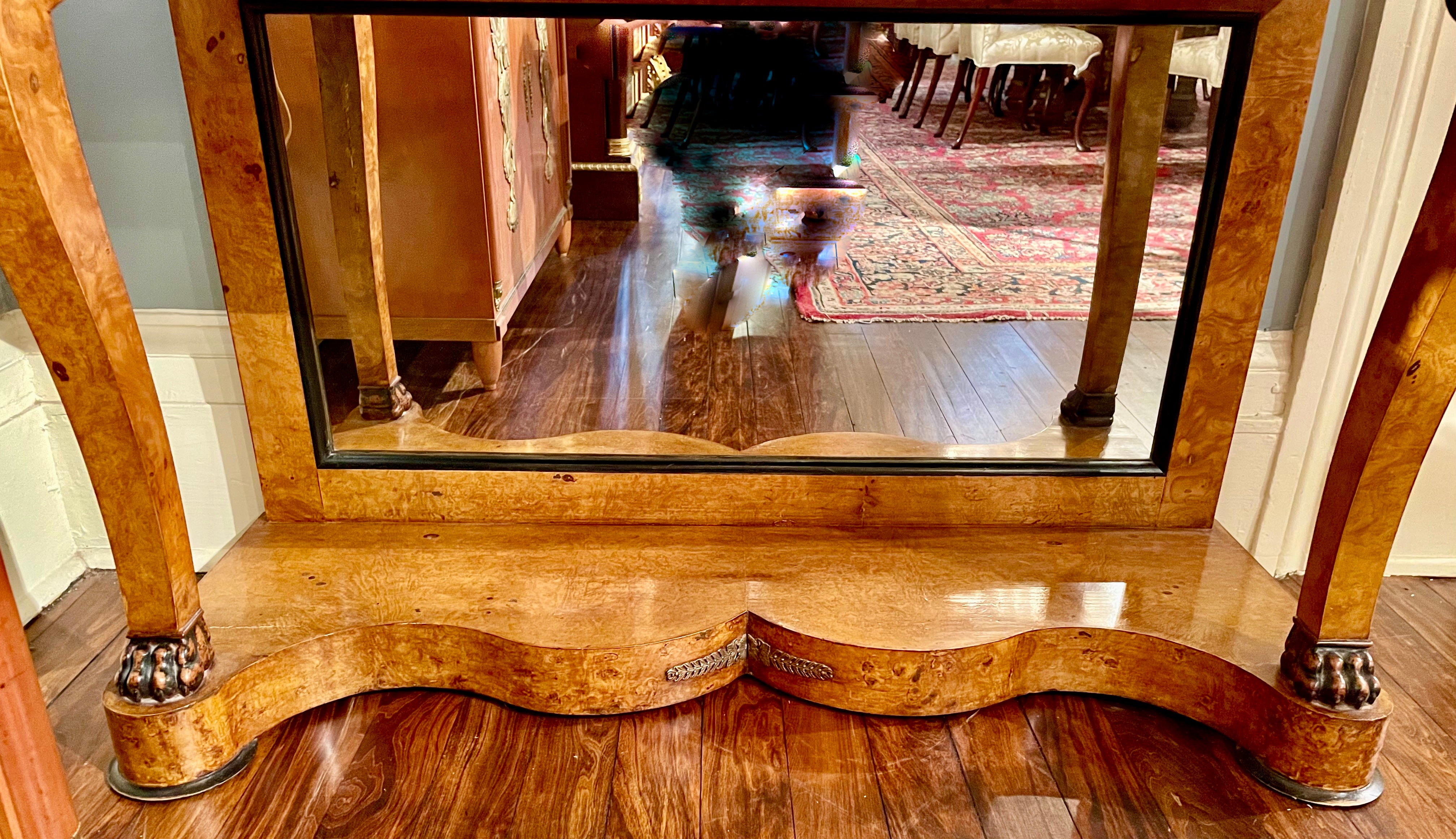 French Antique Charles X Birdseye Maple Console Table Circa 1900 For Sale