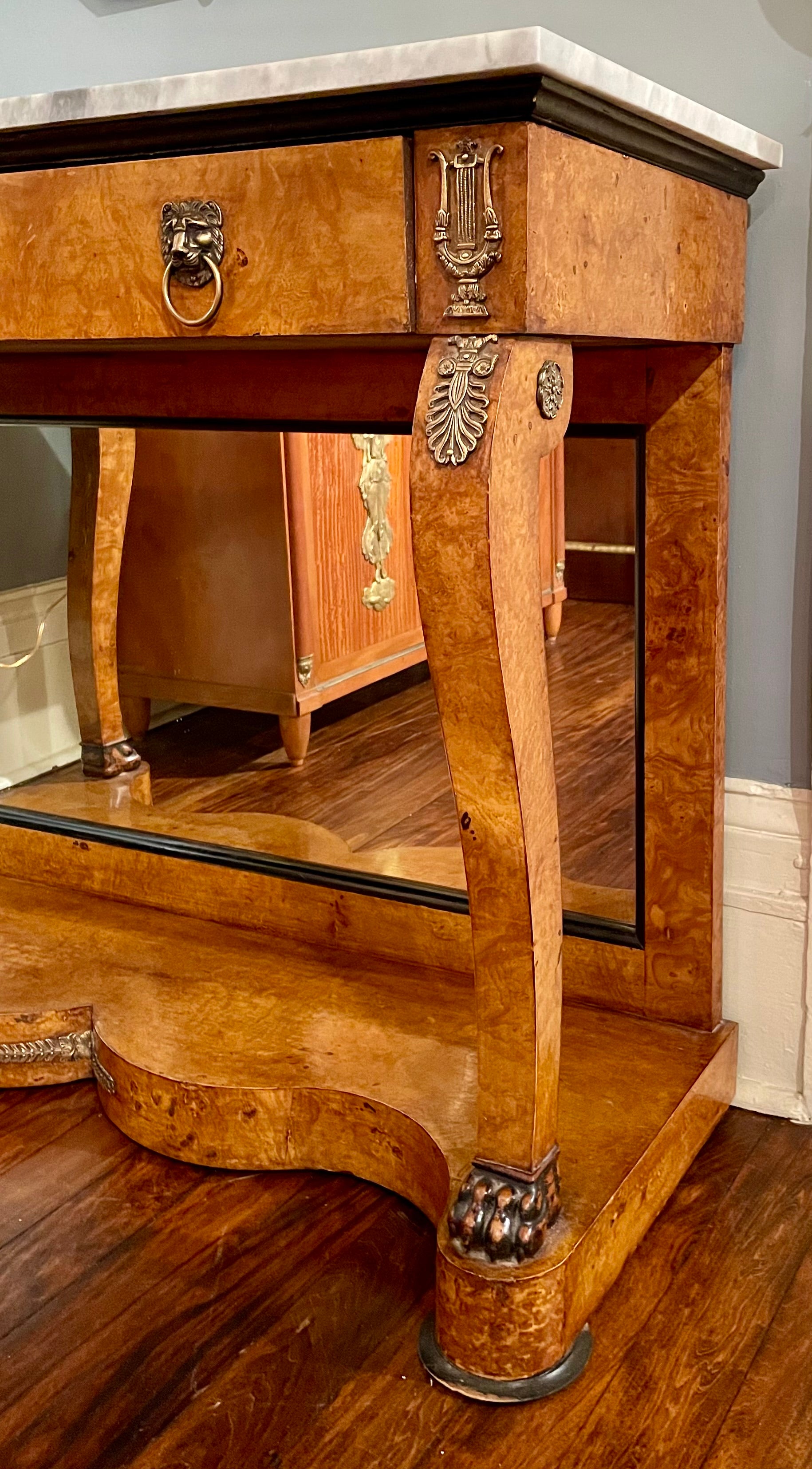 Antique Charles X Birdseye Maple Console Table Circa 1900 For Sale 4