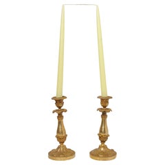 Antique Charles X Candlesticks in Golden Bronze