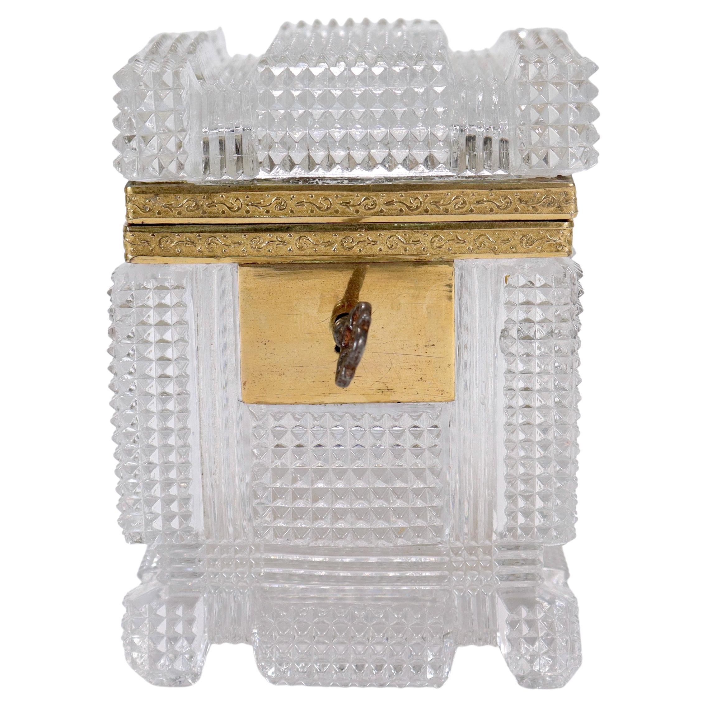 Antique Charles X French Cut Glass Casket with a Bronze Mount For Sale
