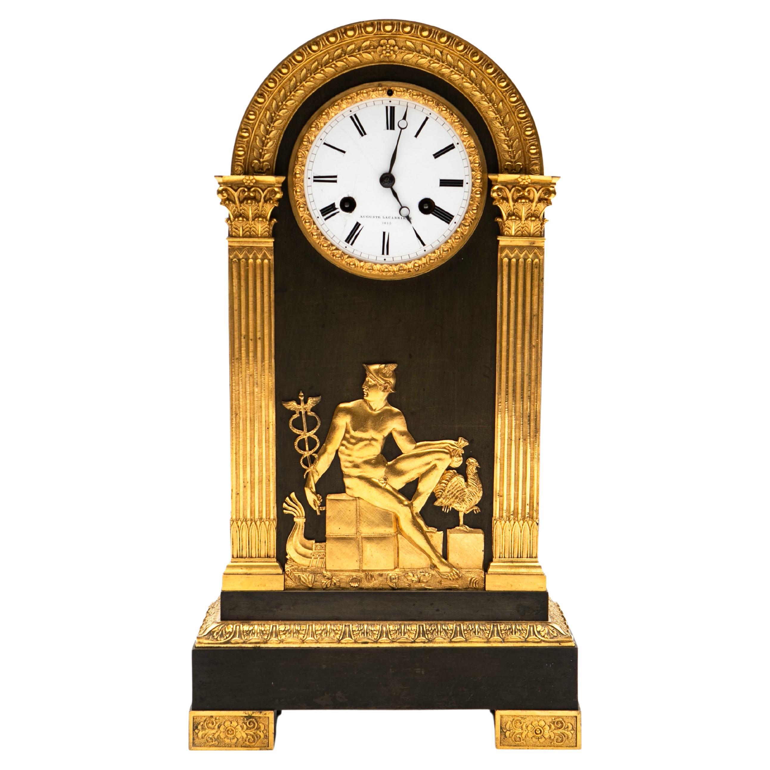 Antike französische Charles X. Uhr aus patinierter Bronze und Goldbronze