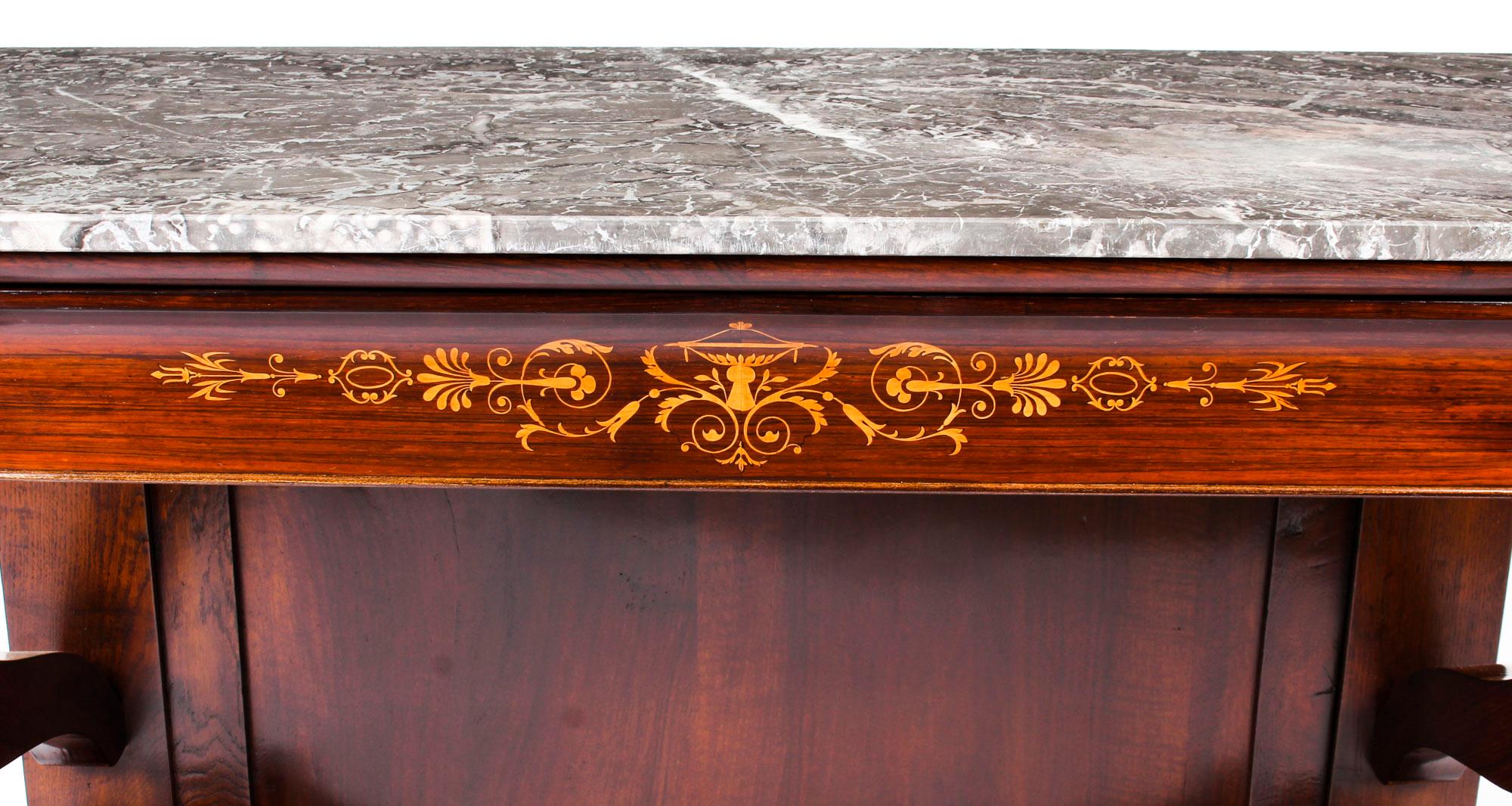 Marble Antique Charles X Period Tigerwood Console Table, 19th Century