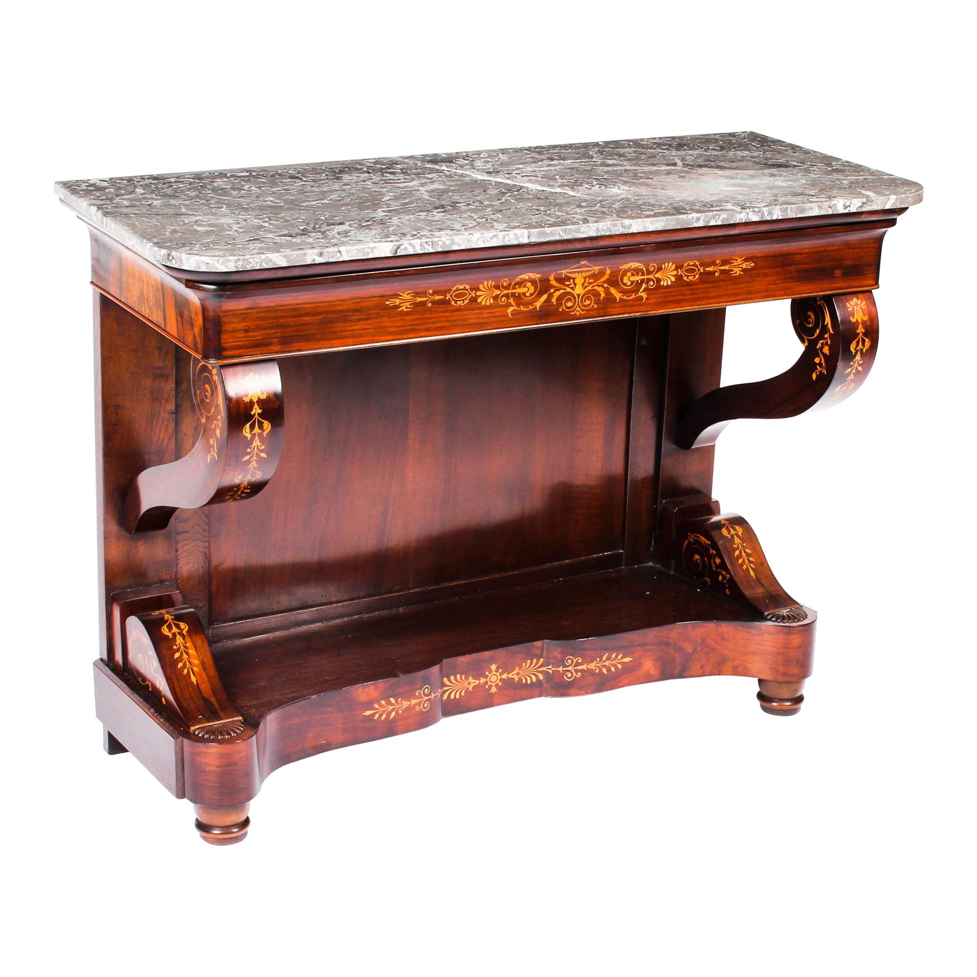 Antique Charles X Period Tigerwood Console Table, 19th Century