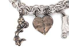Antique Charm Bracelet Sterling Silver Cat Cheerleader Roller Skate 8 Inch