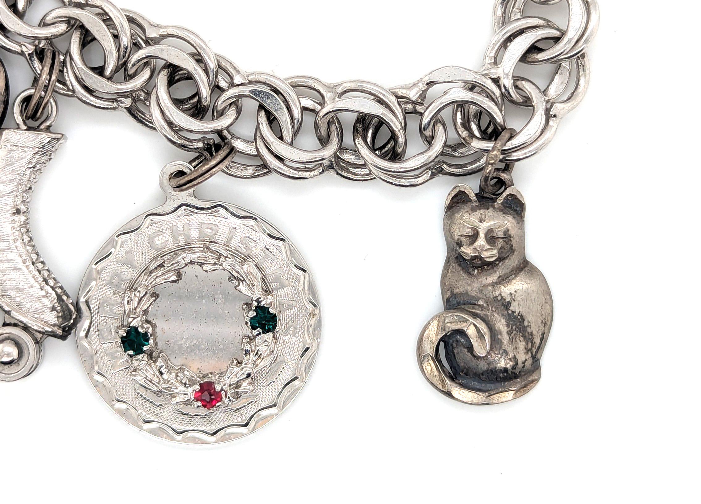 De las mujeres Pulsera antigua de plata de ley Gato animador patín 8 pulgadas en venta