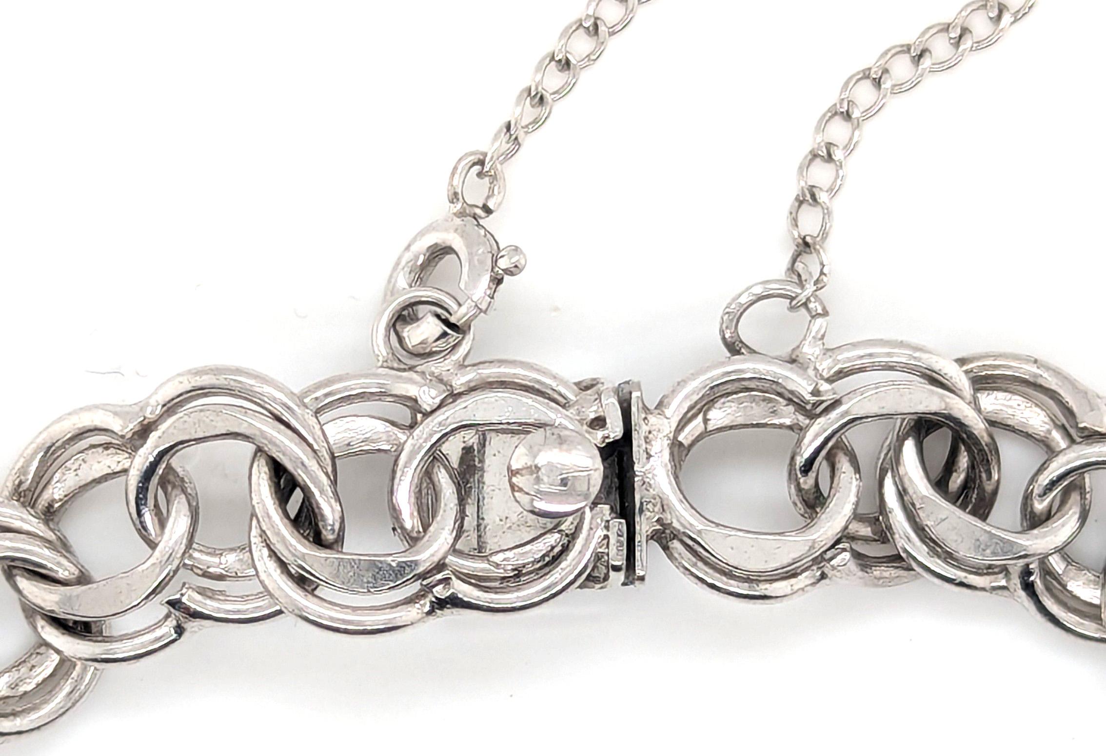 Pulsera antigua de plata de ley Gato animador patín 8 pulgadas en venta 1