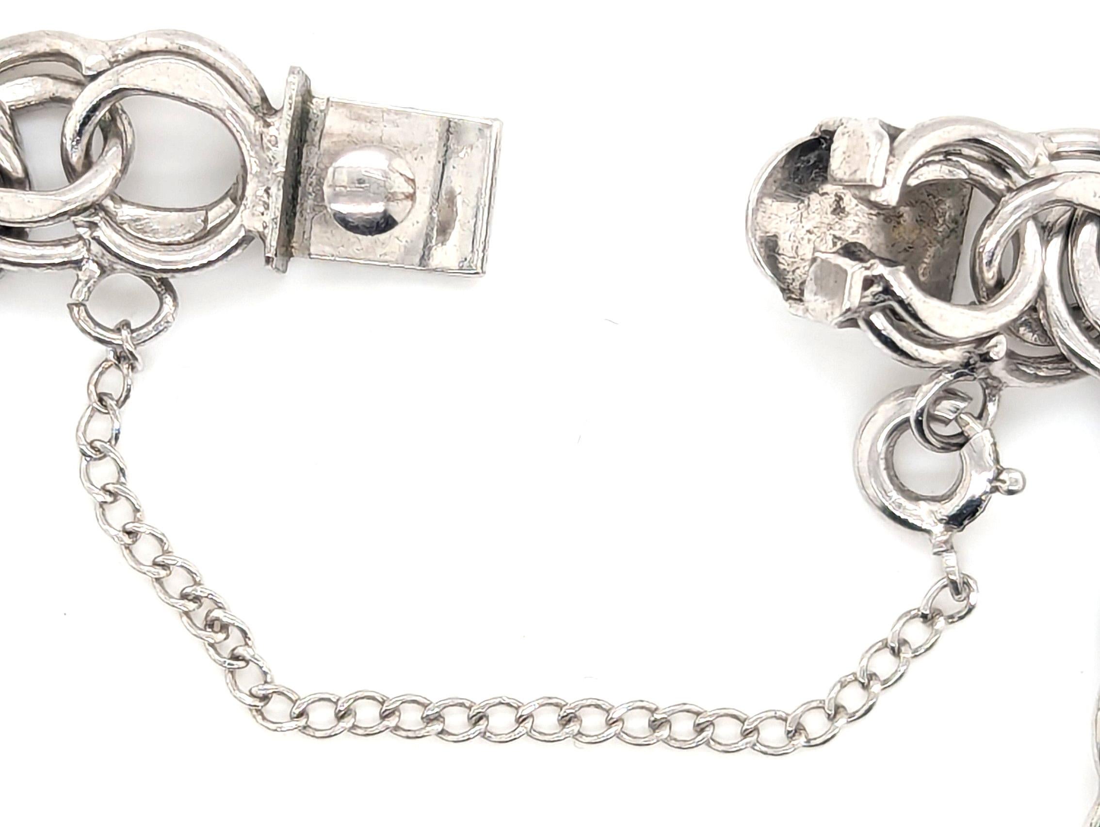 Pulsera antigua de plata de ley Gato animador patín 8 pulgadas en venta 2