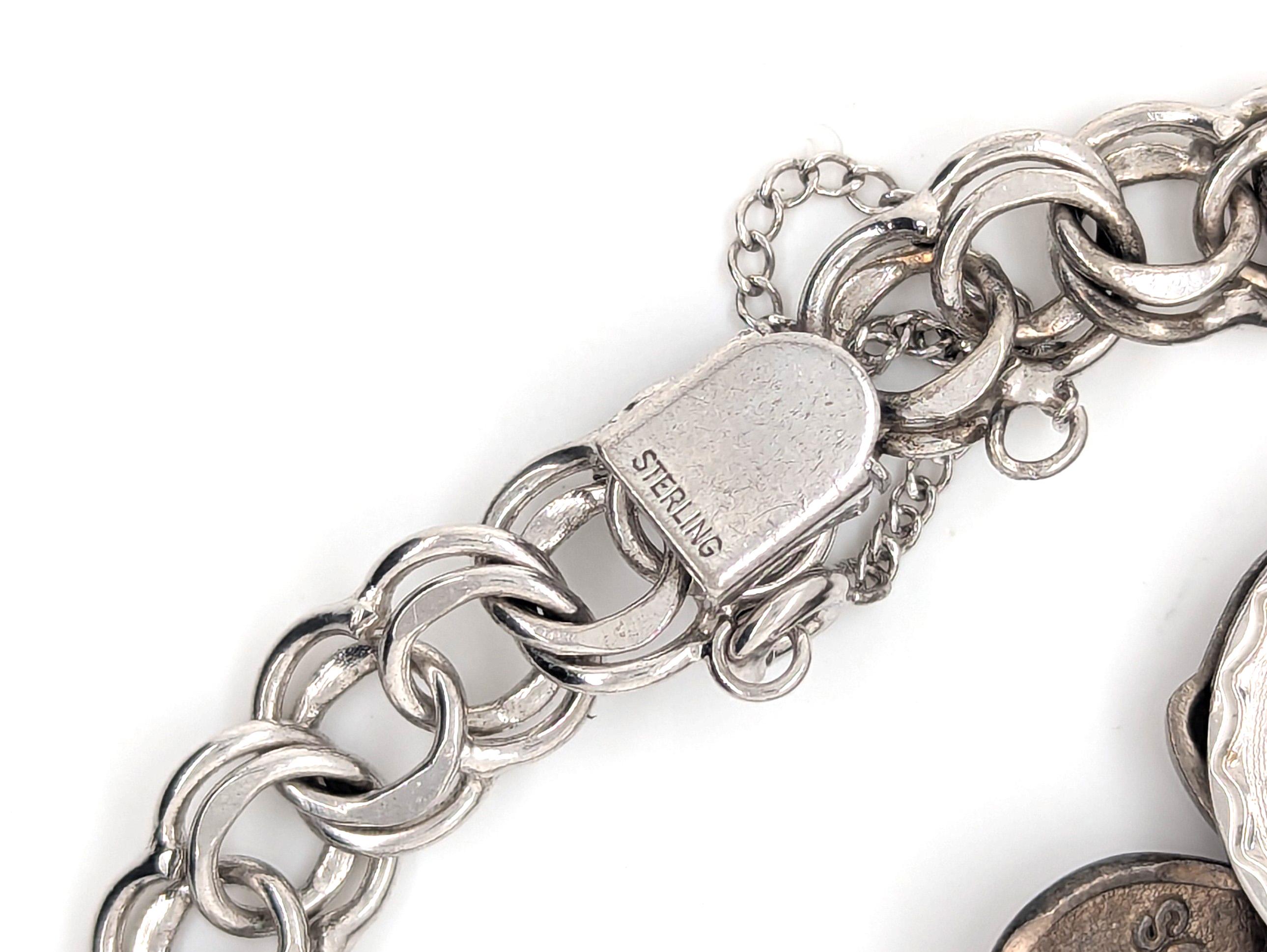 Pulsera antigua de plata de ley Gato animador patín 8 pulgadas en venta 3