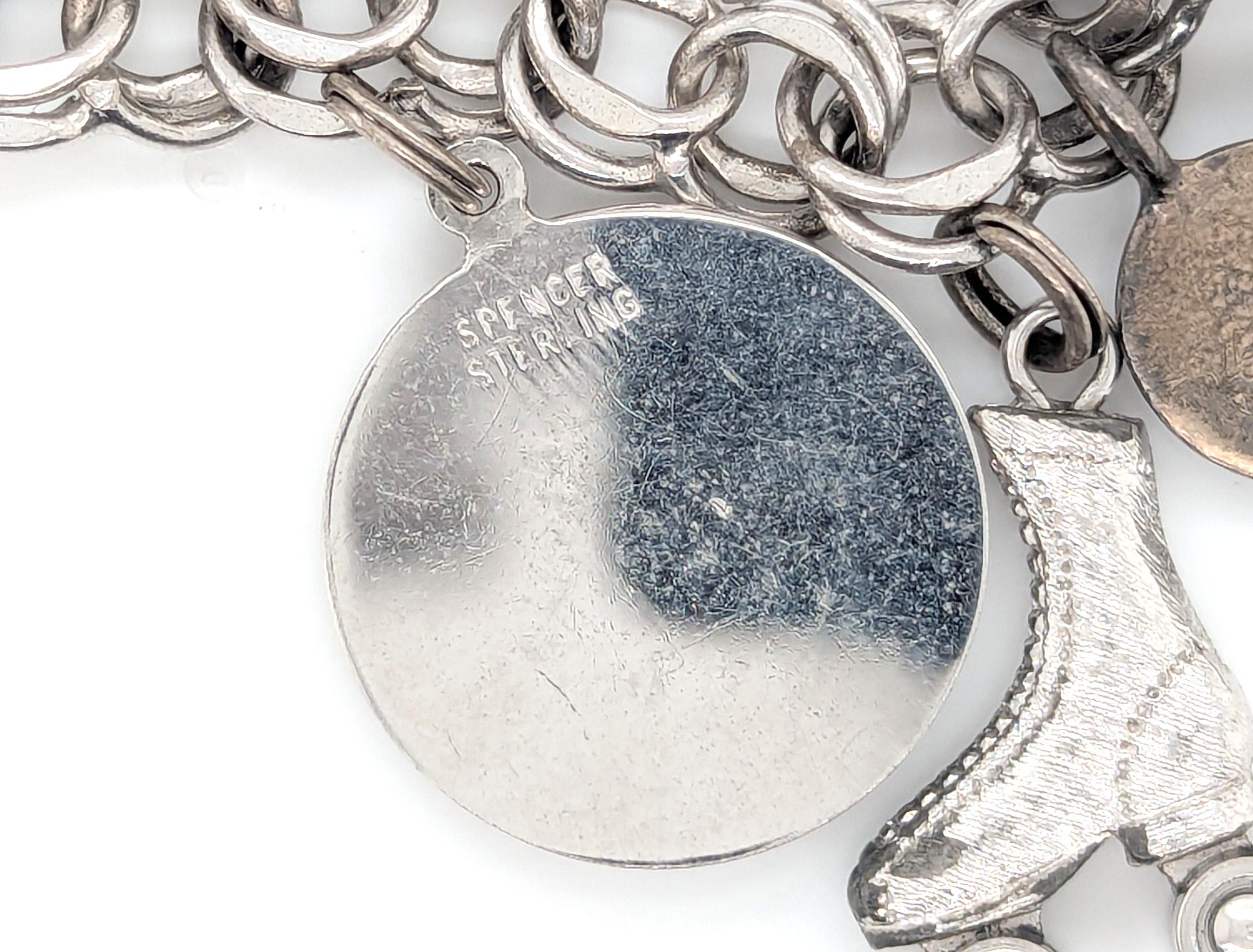 Pulsera antigua de plata de ley Gato animador patín 8 pulgadas en venta 4