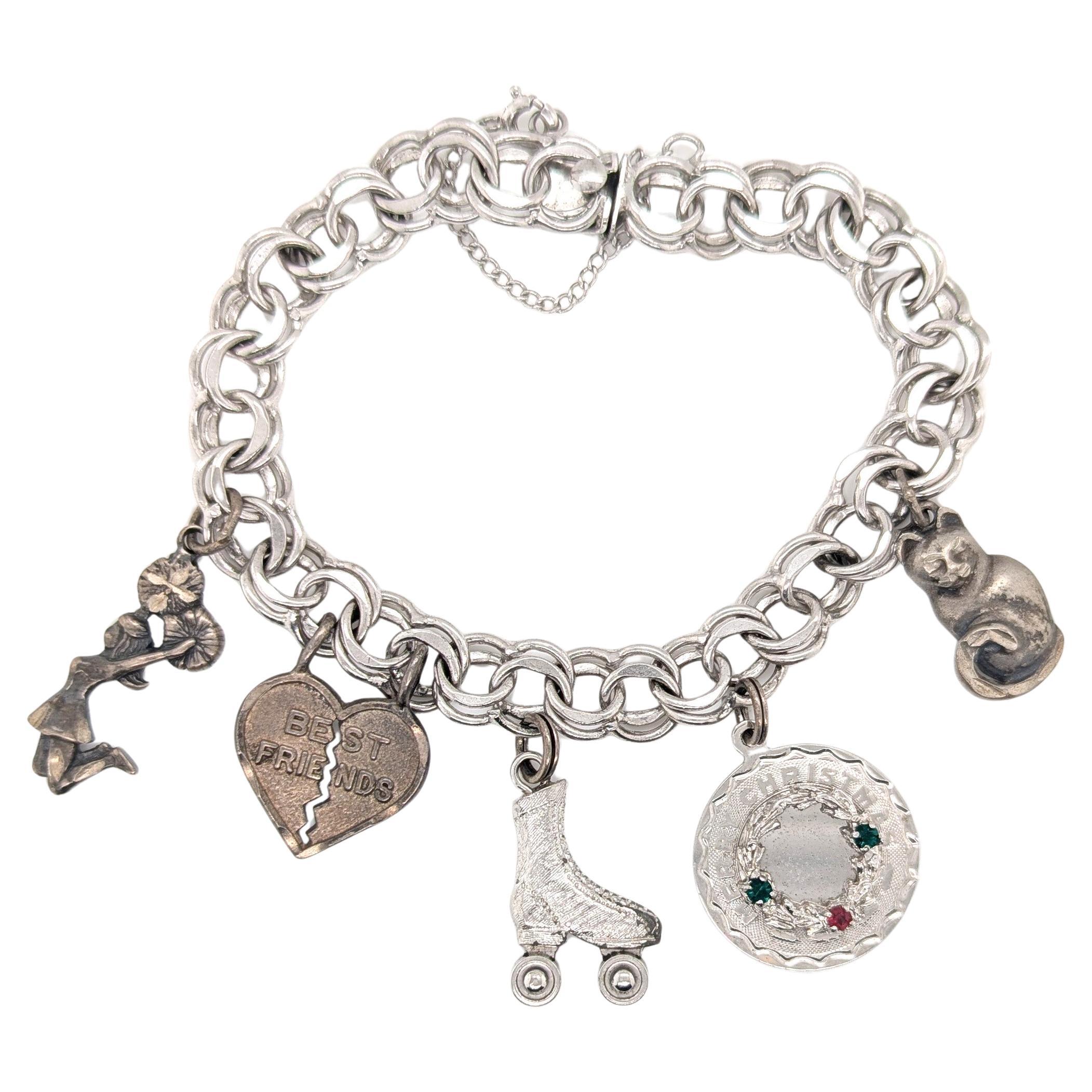 Charme Antiques Bracciale in argento Sterling Gatto Cheerleader Roller Skate 8 Inch