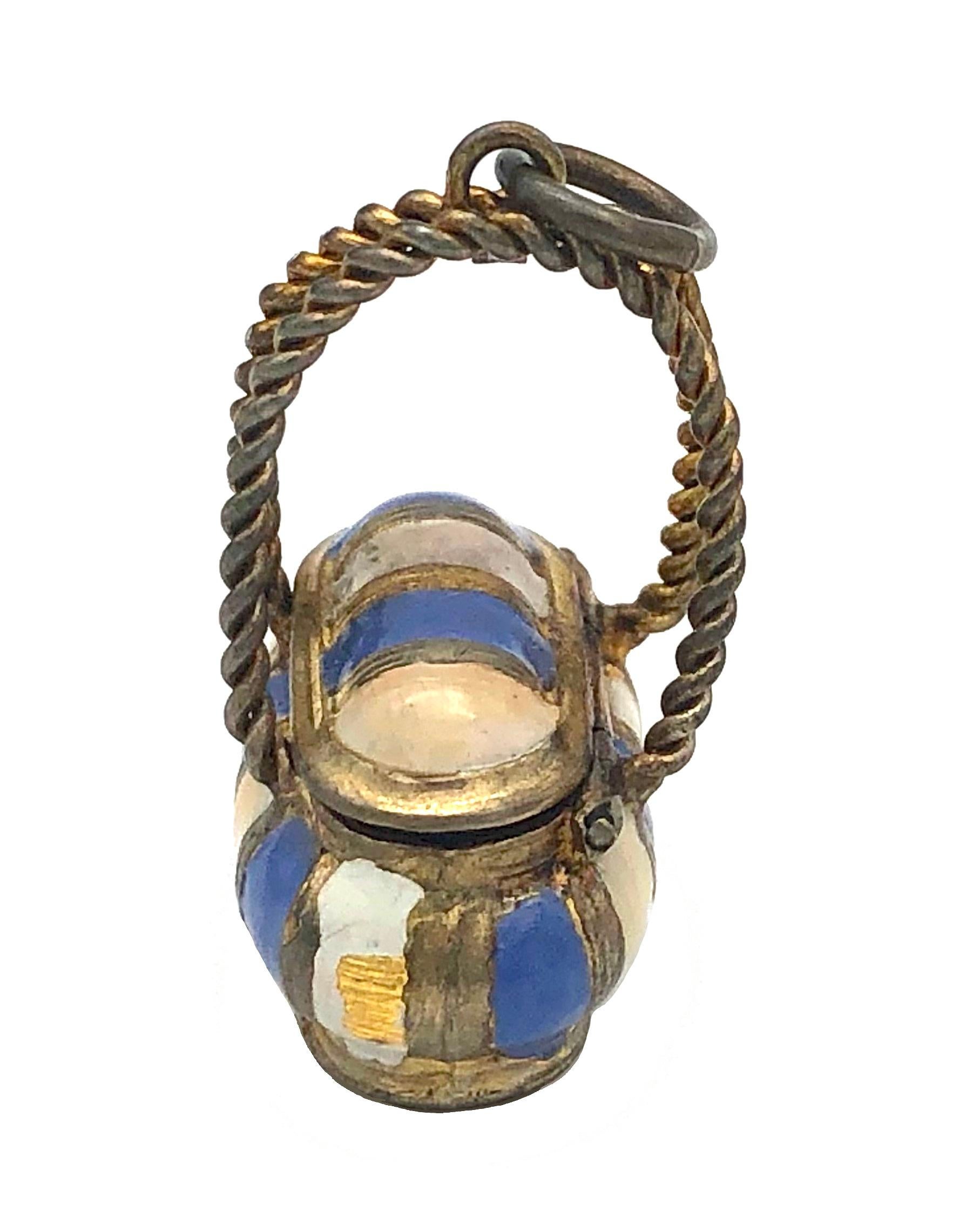 George IV Antique Charm Pendant Basket Gilt Metal Enamel For Sale